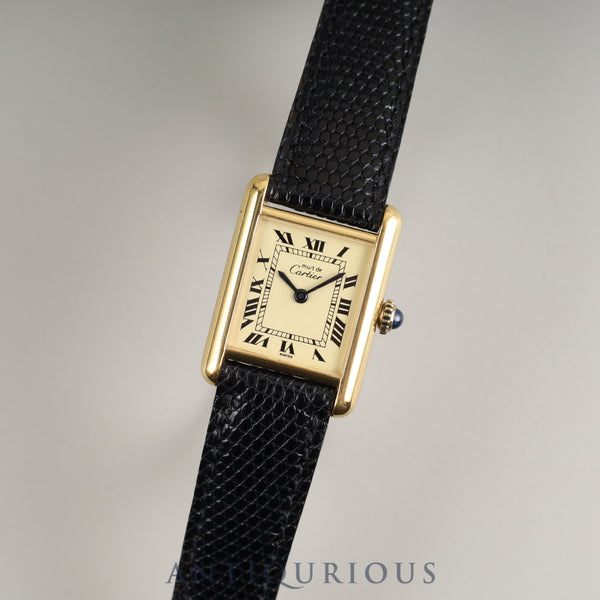 Cartier Must Tank SM Manual winding Cal.78-1 SV925 Genuine leather strap Genuine buckle (GP) Ivory Roman dial Overhauled and refinished to like new condition