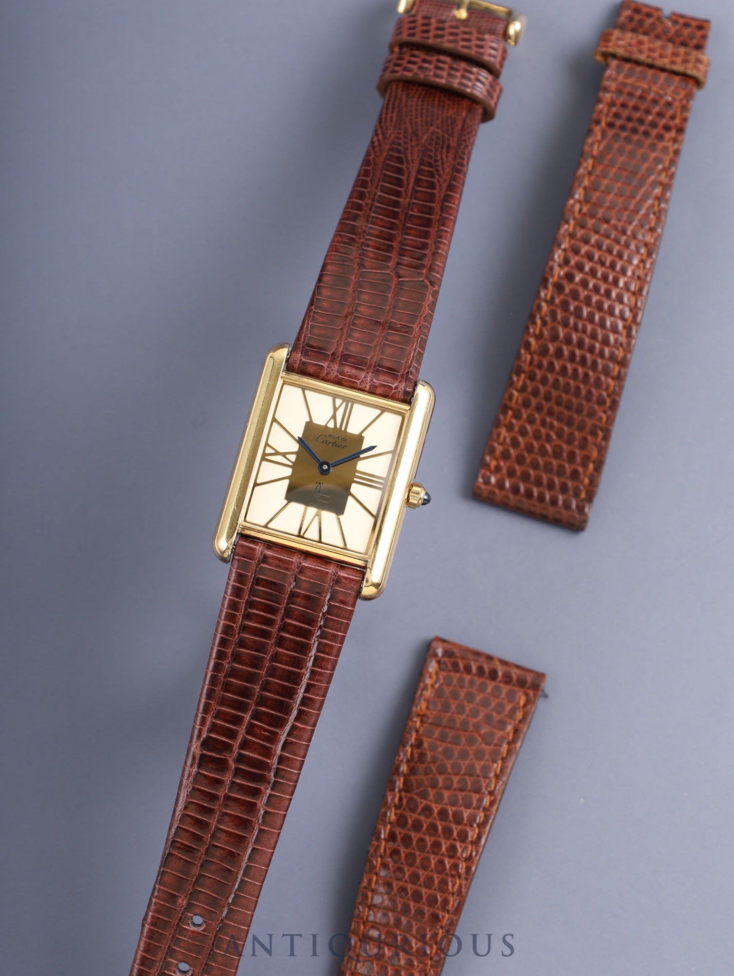 カルティエ マストタンク LM 6 81006 クォーツ SV925 革 純正尾錠(GP) クロワゾネ文字盤(SWISS表記)カルティエブティックにてコンプリートサービス済み
