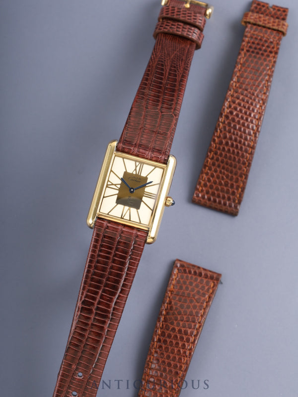 カルティエ マストタンク LM 6 81006 クォーツ SV925 革 純正尾錠(GP) クロワゾネ文字盤(SWISS表記)カルティエブティックにてコンプリートサービス済み