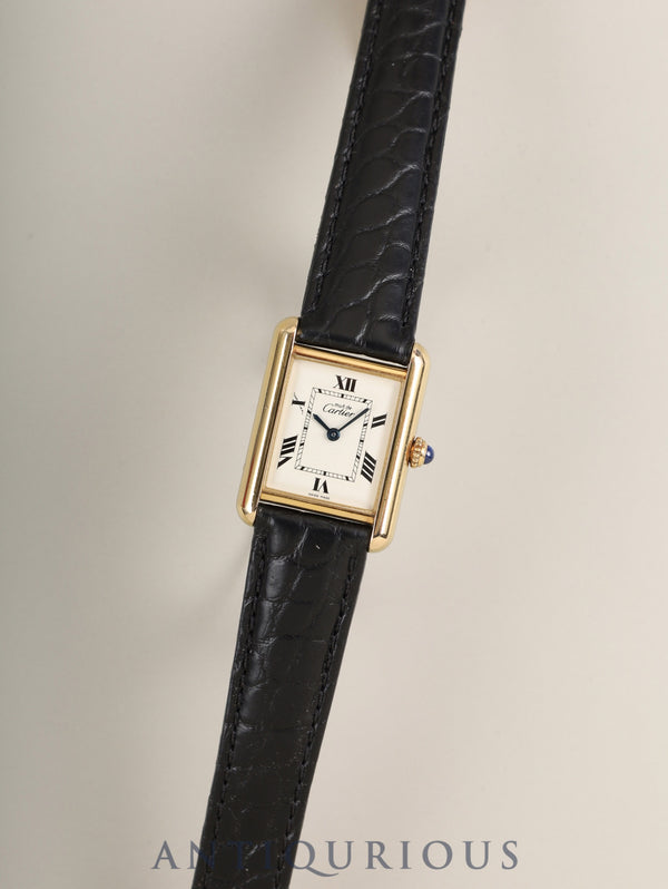 Cartier Must Tank MM W1013654 / 2415 Quartz Caliber 057 SV925 Leather Strap with Genuine D-buckle (GP) White Roman Dial (SWISS MADE Marking) Box Overhauled