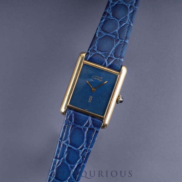 Cartier Must Tank LM Manual winding Cal.78-1 SV925 Leather Genuine buckle (GP) Lapis lazuli dial Overhauled