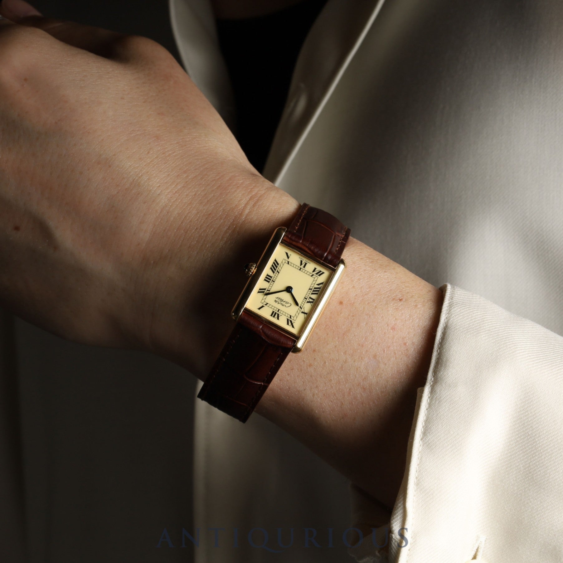 カルティエ マストタンク LM 1615 クォーツ Cal.- SV925 革 純正Dバックル(GP) アイボリーローマン文字盤 1996年頃〜1998年頃 カルティエブティックにてコンプリートサービス済み