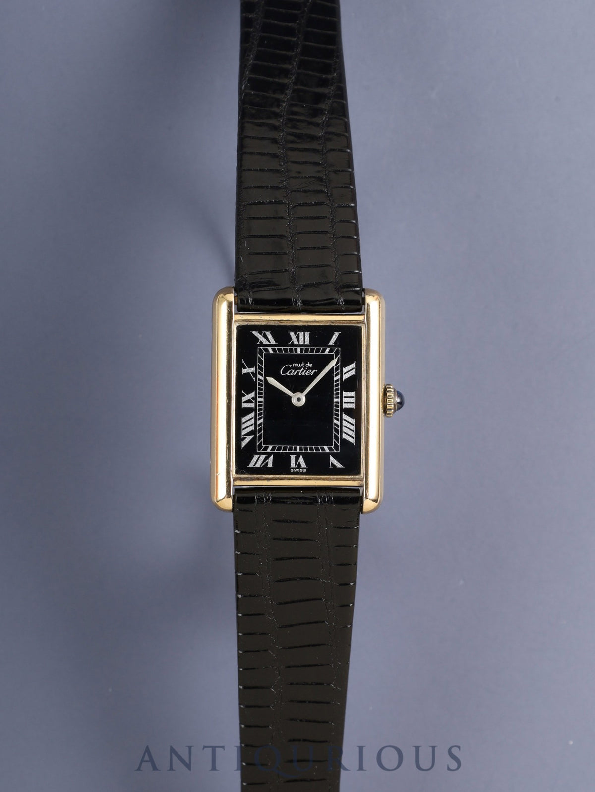 Cartier Must Tank LM Manual Winding Caliber ETA2512 SV925 Leather Strap with Genuine GP Buckle, Black Roman Dial (SWISS Marking), Overhauled