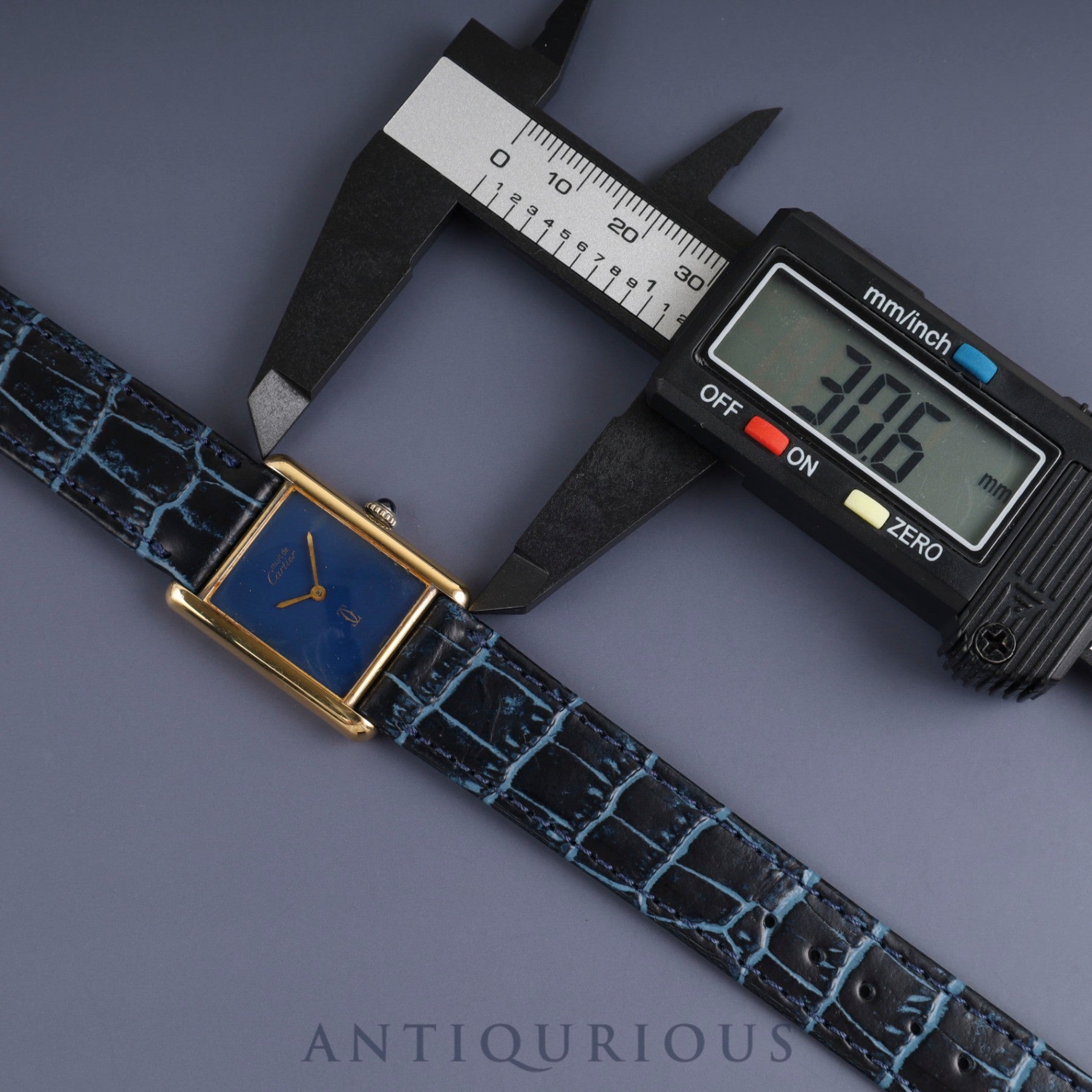 Cartier Must Tank LM Manual Winding Caliber 78-1 SV925 Leather Strap with Genuine GP Buckle, Lapis Lazuli Dial, Circa 1976-1981, Overhauled