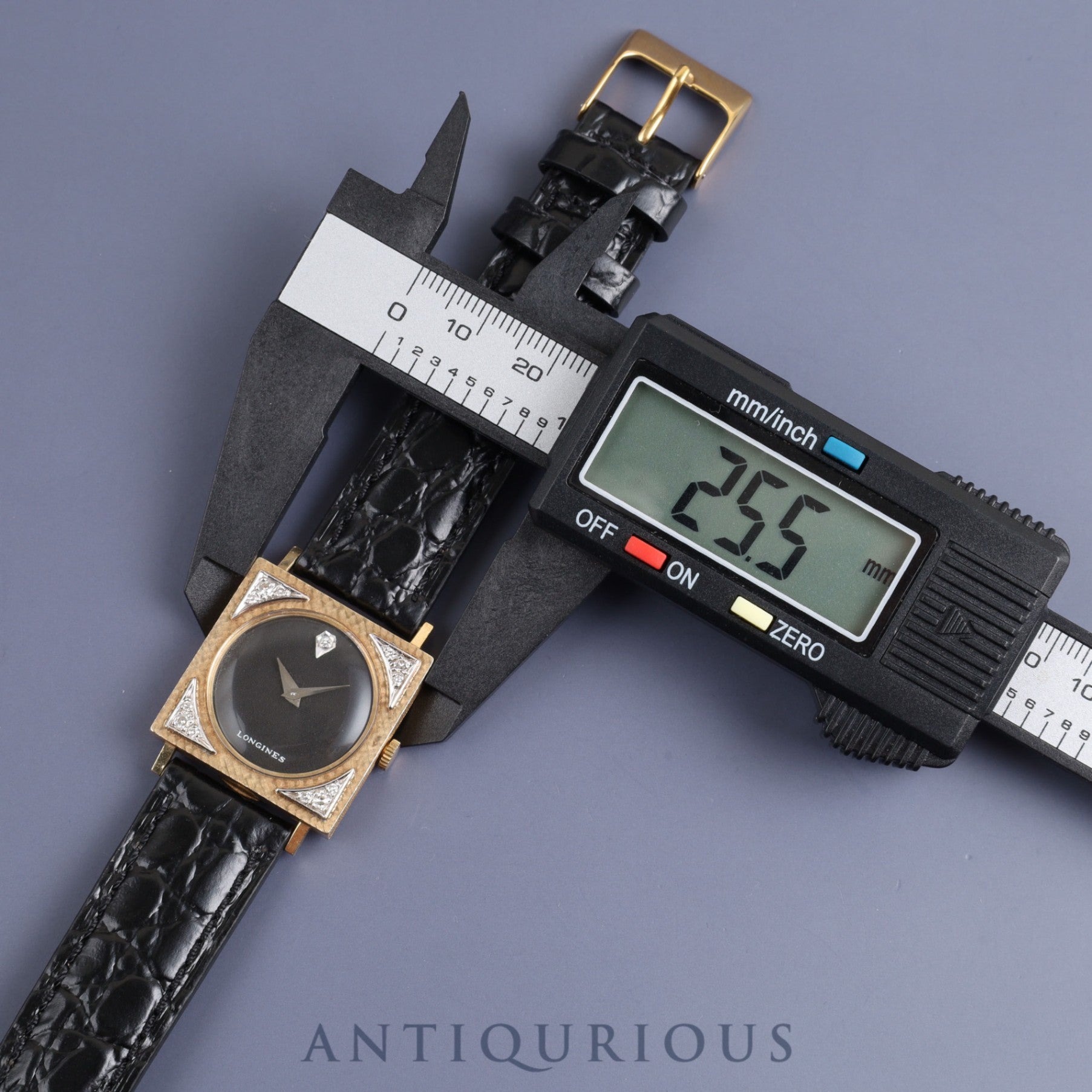 ロンジン タキシードウォッチ 手巻き Cal.528 14KT 革 ブラック文字盤 25.5×25.5mm 1950年代 オーバーホール済み