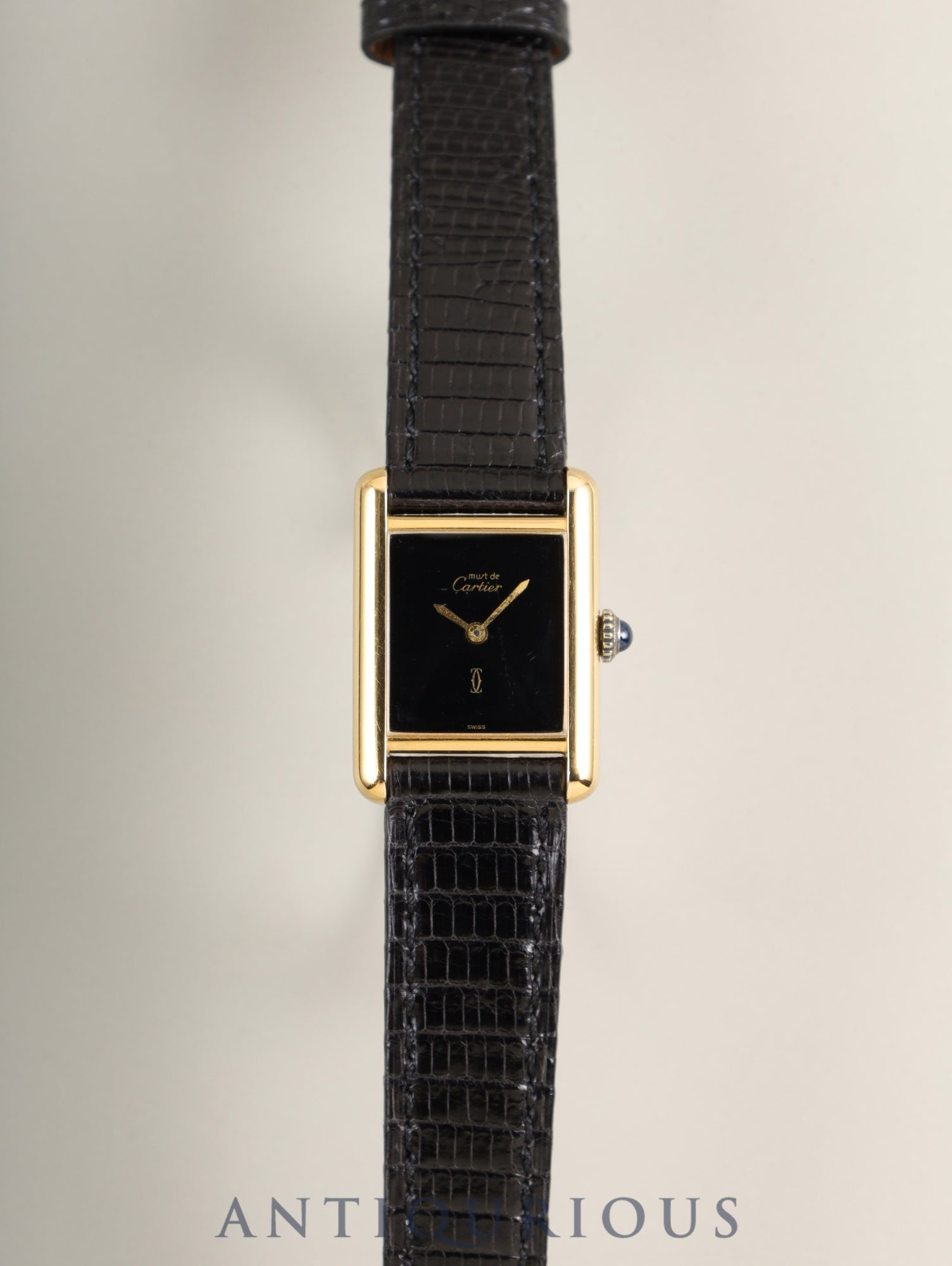 Cartier Must Tank SM Hand-wound Cal.78-1 SV925 Leather Genuine Pin Buckle (GP) Onyx Dial (SWISS) Overhauled