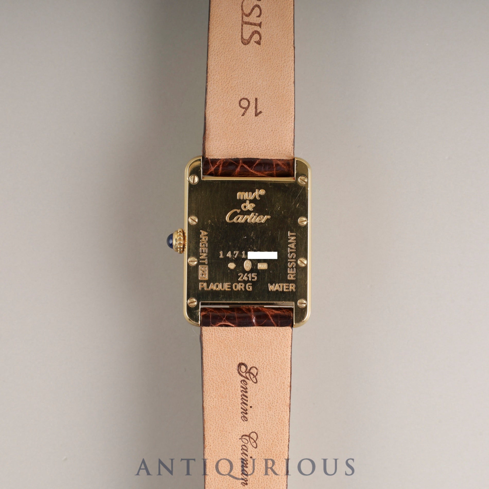 カルティエ マストタンク MM 2415 クォーツ Cal.057 SV925 革 純正尾錠(GP) アイボリーローマン文字盤(ガラス小傷) 箱 冊子 保証書(2004年)オーバーホール済み