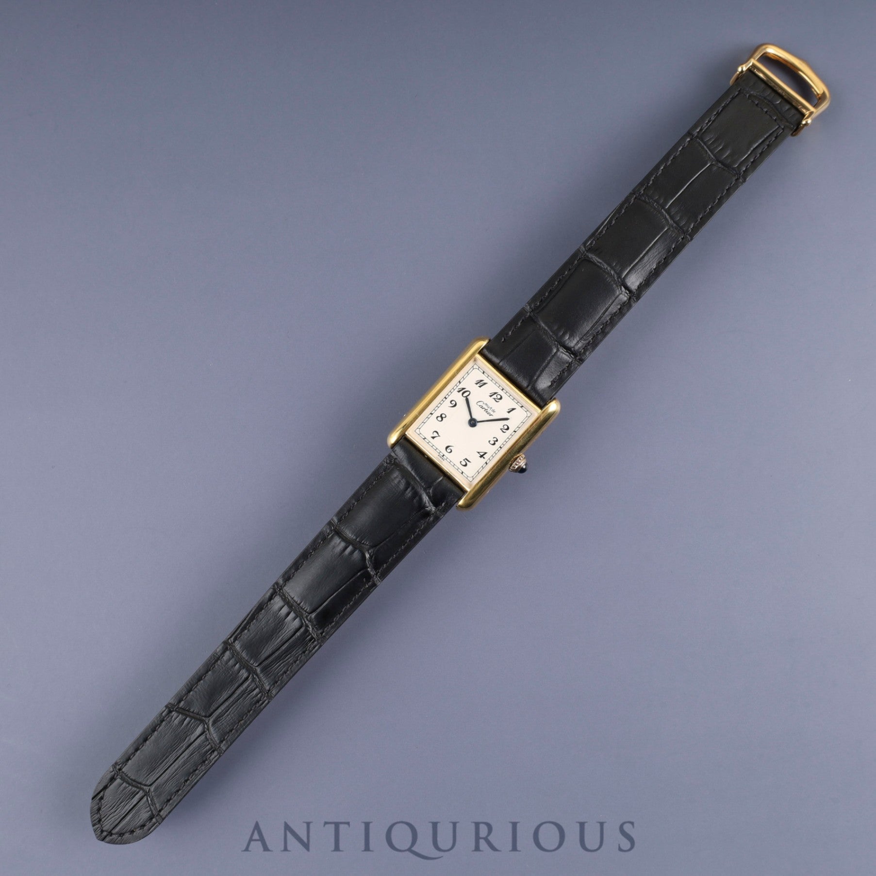 Cartier Must Tank LM 590005 Quartz Caliber - SV925 Leather Strap with Genuine D-Buckle (GP) Arabic Dial Circa 1982-1995 Overhauled and Finished to New