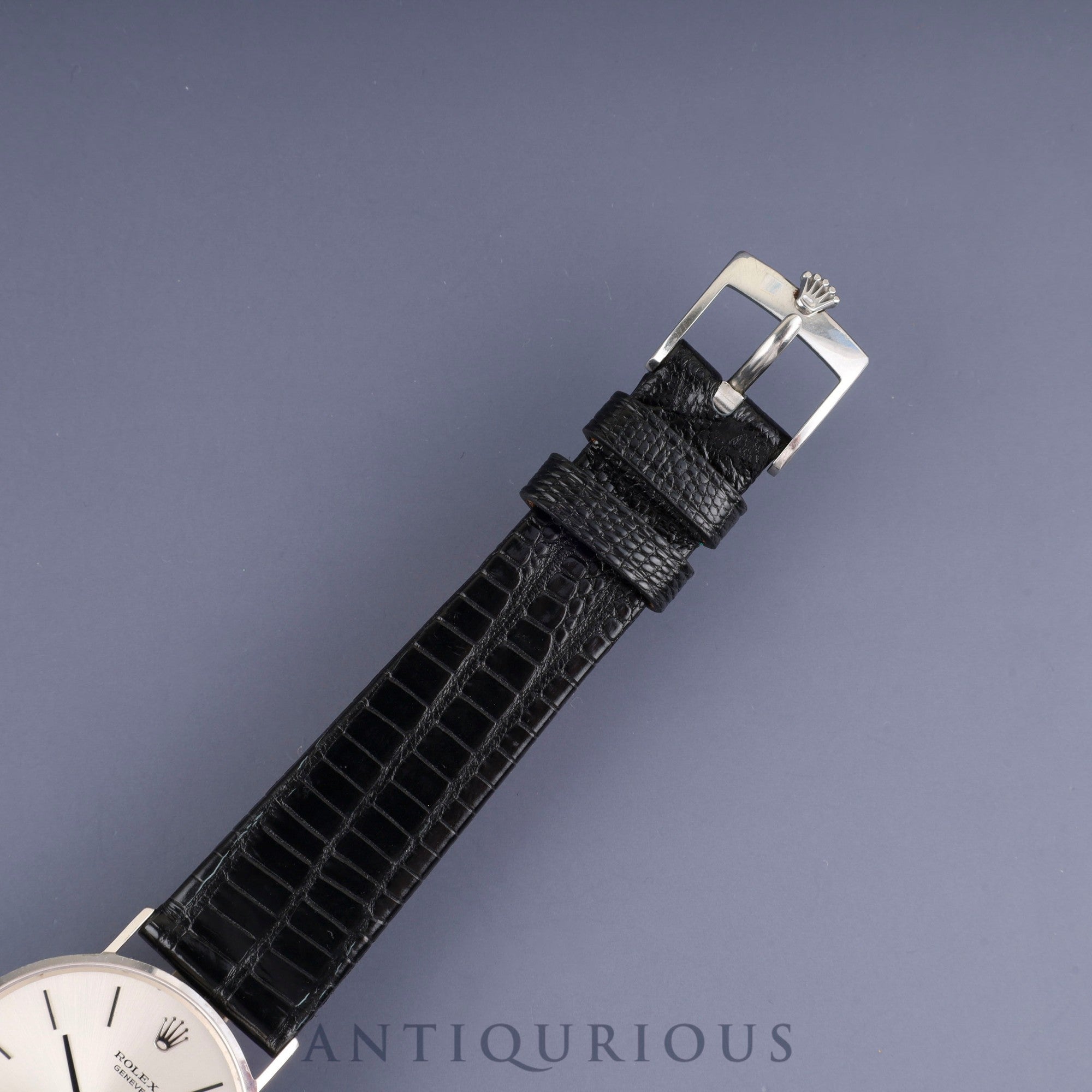 Rolex Cellini 3833, manual winding, Cal. 1600, 750 movement, leather, genuine stainless steel buckle, silver dial, no. 30 (1970), overhauled.