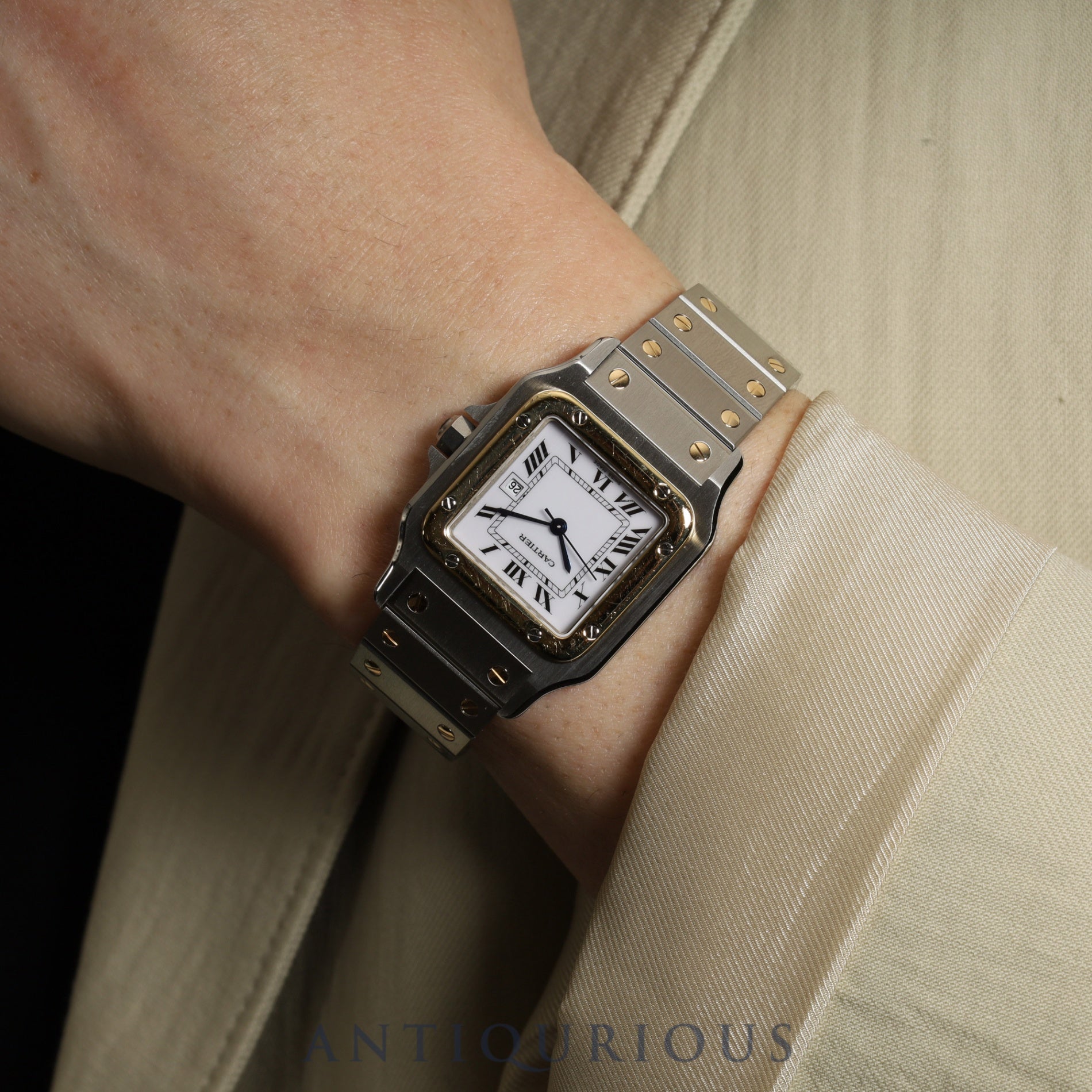 Cartier Santos Galbee LM 1553 Automatic Caliber - Stainless Steel/Yellow Gold with White Dial. Completely serviced at a Cartier boutique. New bracelet replaced.