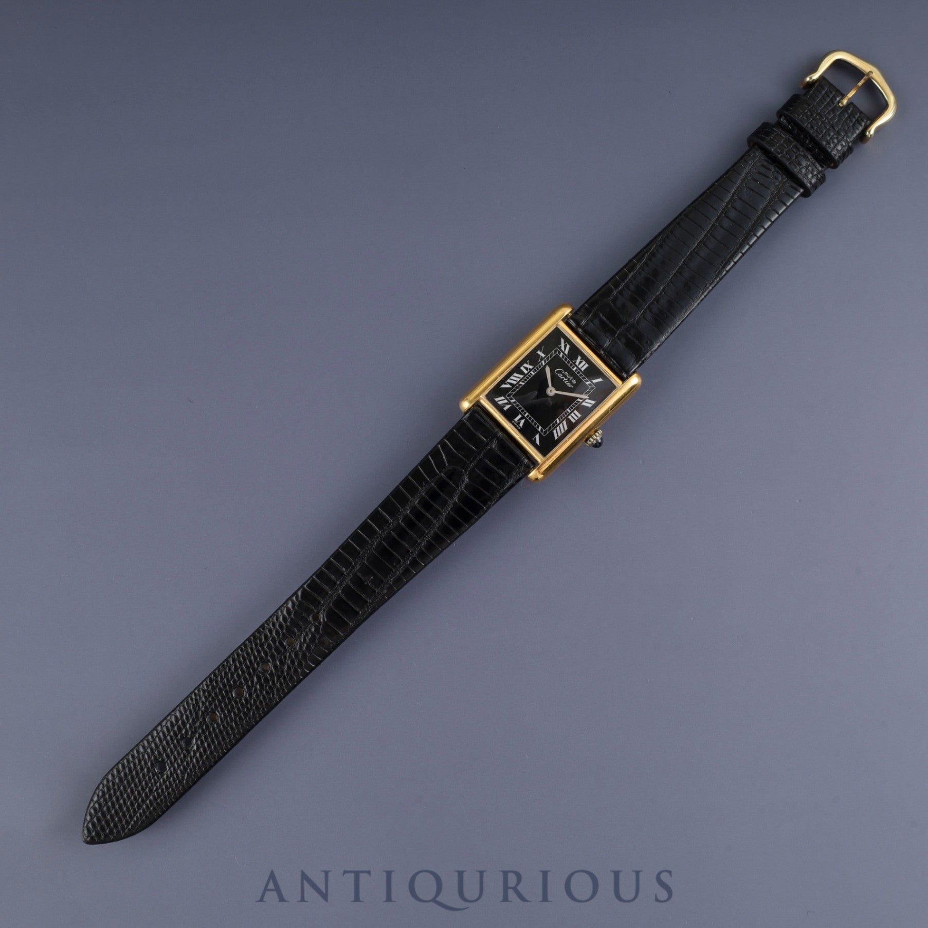 カルティエ マストタンク LM 手巻き Cal.78-1 SV925 革 純正尾錠 (GP)ブラックローマン文字盤 オーバーホール済み 新品仕上げ済み