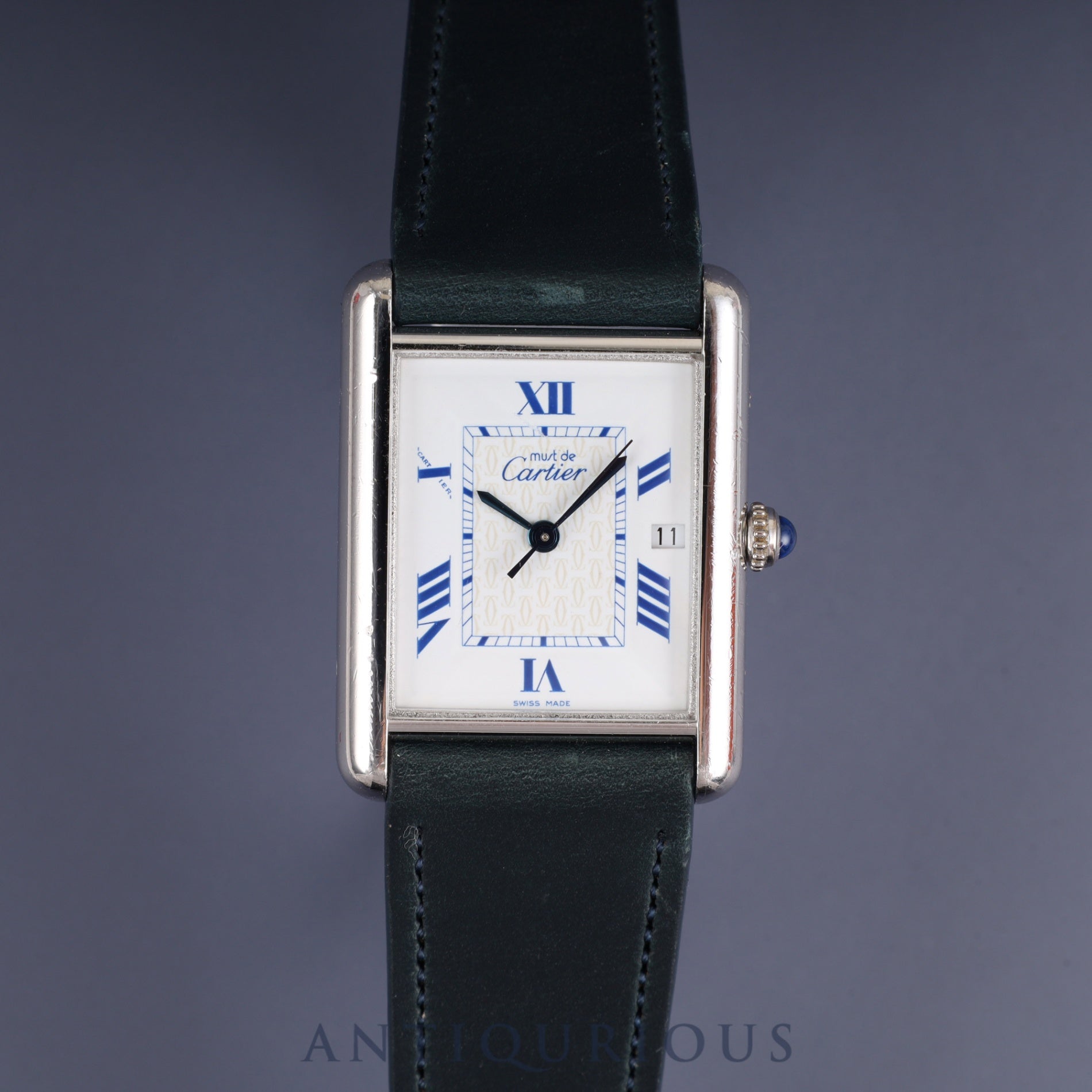 Cartier Must Tank GM (XL) 2414 Quartz Movement, SV925 Leather, Aftermarket Buckle (Stainless Steel), White Roman Dial (SWISS MADE Marking), Completely Serviced at a Cartier Boutique