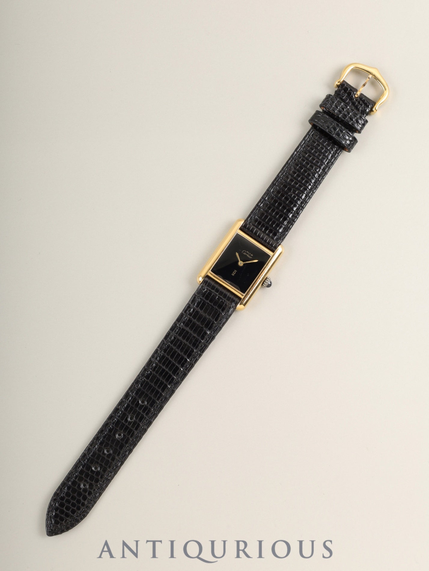 Cartier Must Tank SM Hand-wound Cal.78-1 SV925 Leather Genuine Pin Buckle (GP) Onyx Dial (SWISS) Overhauled