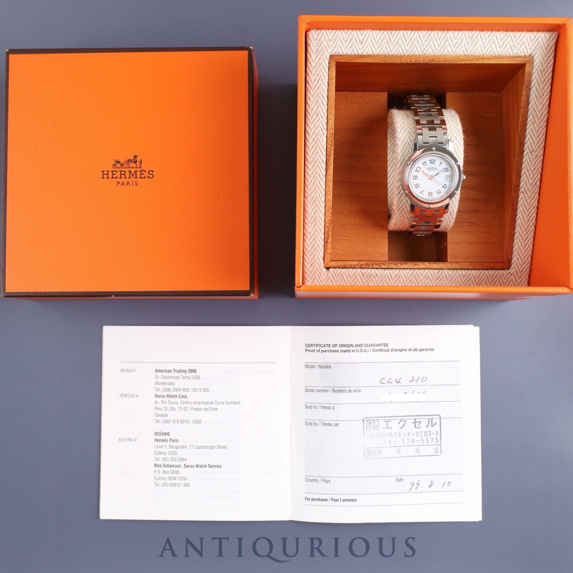 エルメス クリッパー CL4.210 クォーツ SS SS ホワイト文字盤 箱  