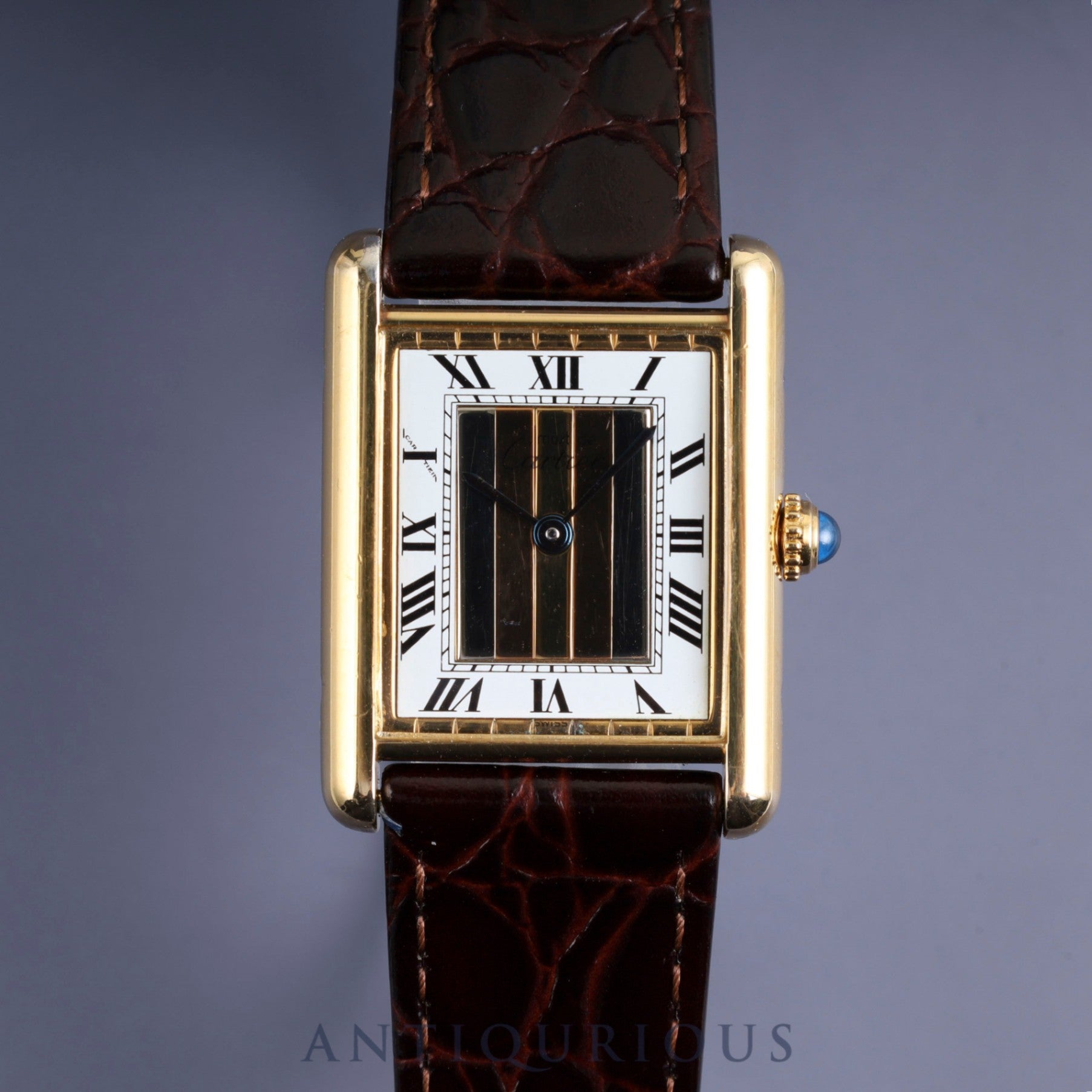 Cartier Must Tank LM 590005 Quartz Cal.90 SV925 Leather Genuine Buckle (GP) Front Trinity Dial Overhauled