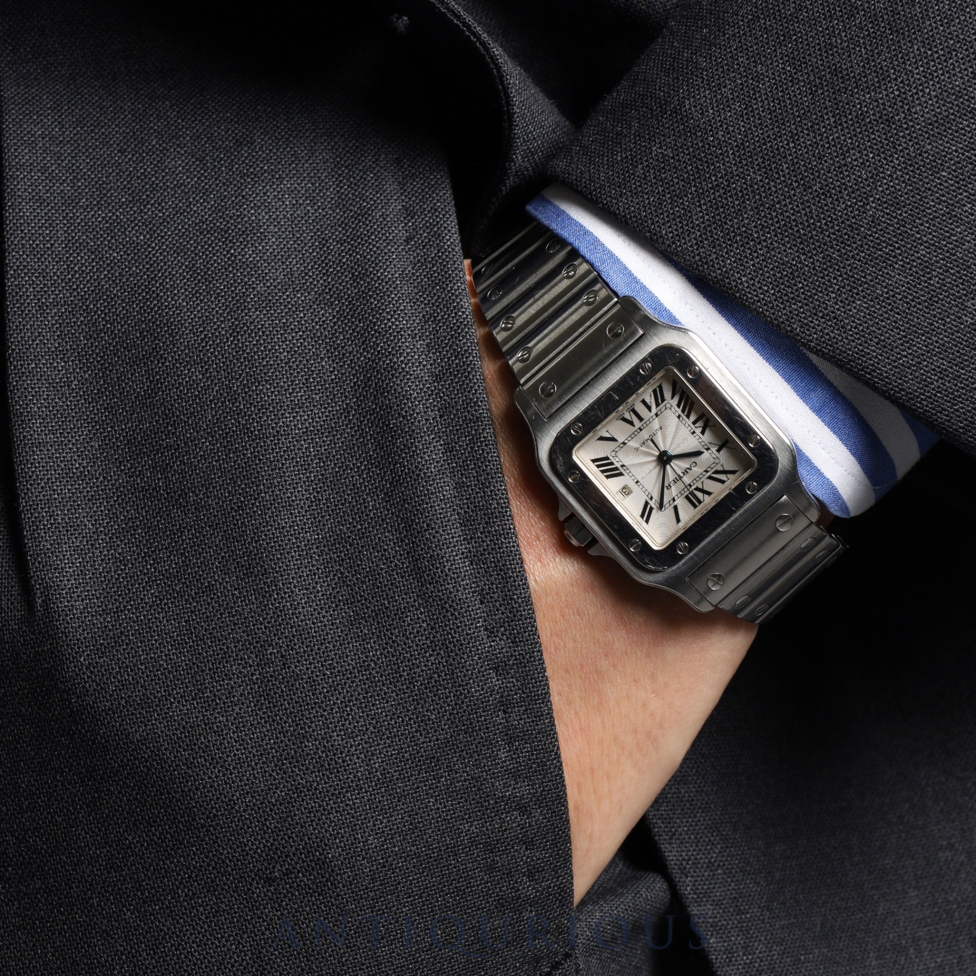 カルティエ サントス ガルベ LM 2319 自動巻き SS SS ギョーシェシルバーローマン文字盤 オーバーホール済み