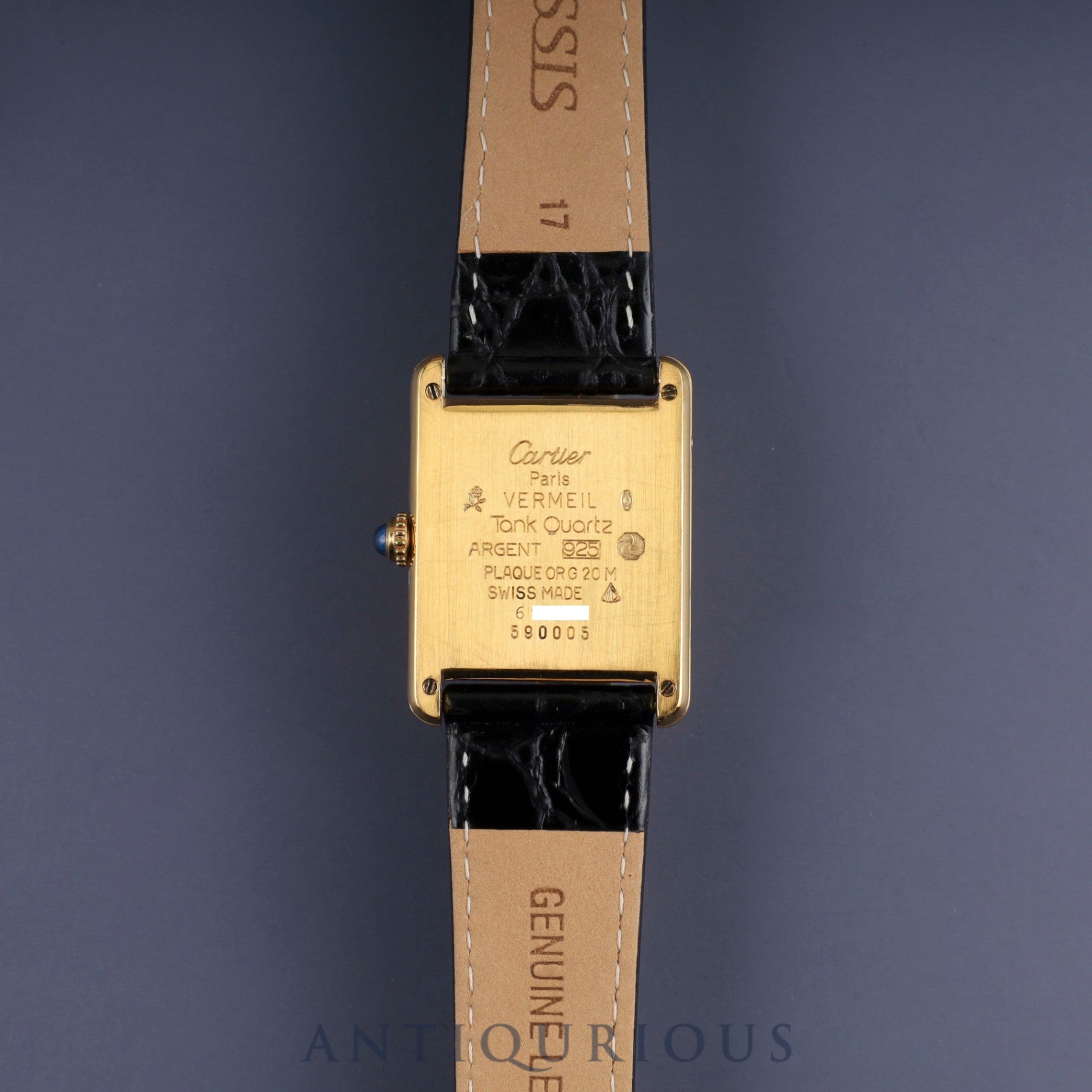 Cartier Must Tank LM W1002753 / 590005 Quartz Cal.- SV925 Leather Genuine Buckle Ivory Roman Dial Warranty 1990 Complete Service Finished