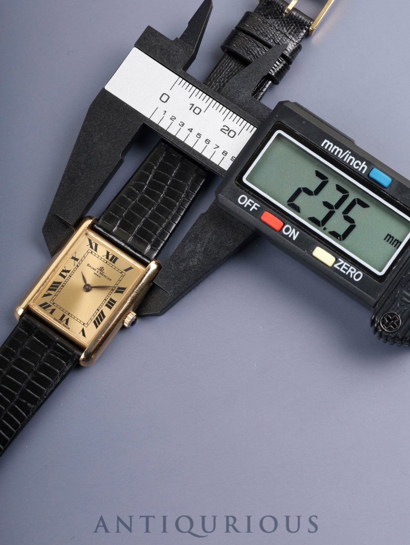 ボーム&メルシエ レクタンギュラー 37077 手巻き 750YG 革 純正ピンバックル(GP)シャンパンローマン文字盤 オーバーホール