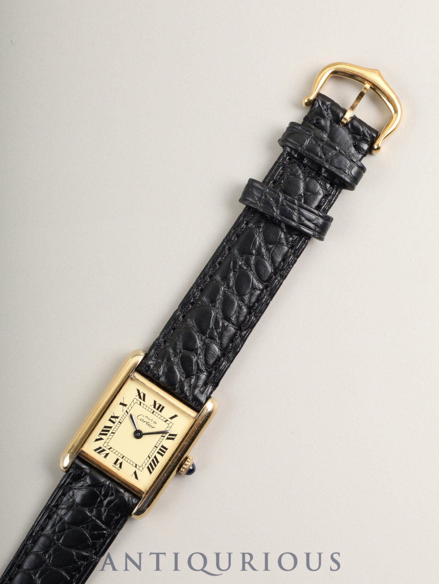 Cartier Must Tank SM Manual Winding Caliber 78-1 SV925 Leather Strap with Genuine GP Buckle Ivory Dial (SWISS Marking) Circa 1976-1981 Overhauled