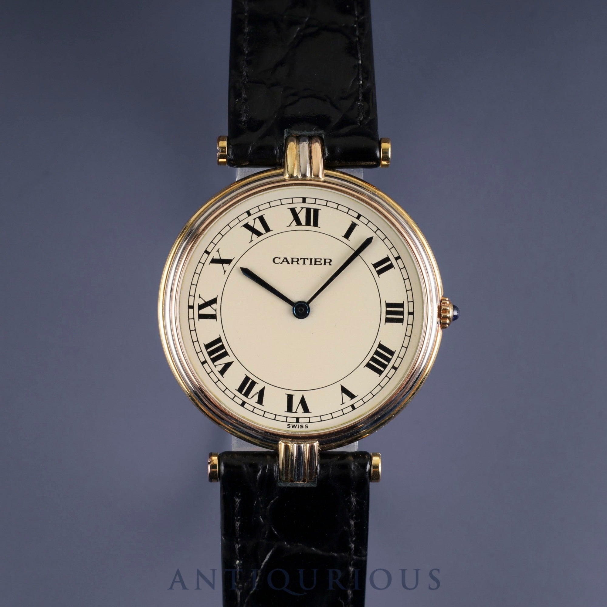 Cartier Vendome VLC Trinity LM 8151 Quartz Cal.81 750YG Leather Genuine Buckle (GP) Ivory Roman Dial Warranty (1999) Booklet Overhauled