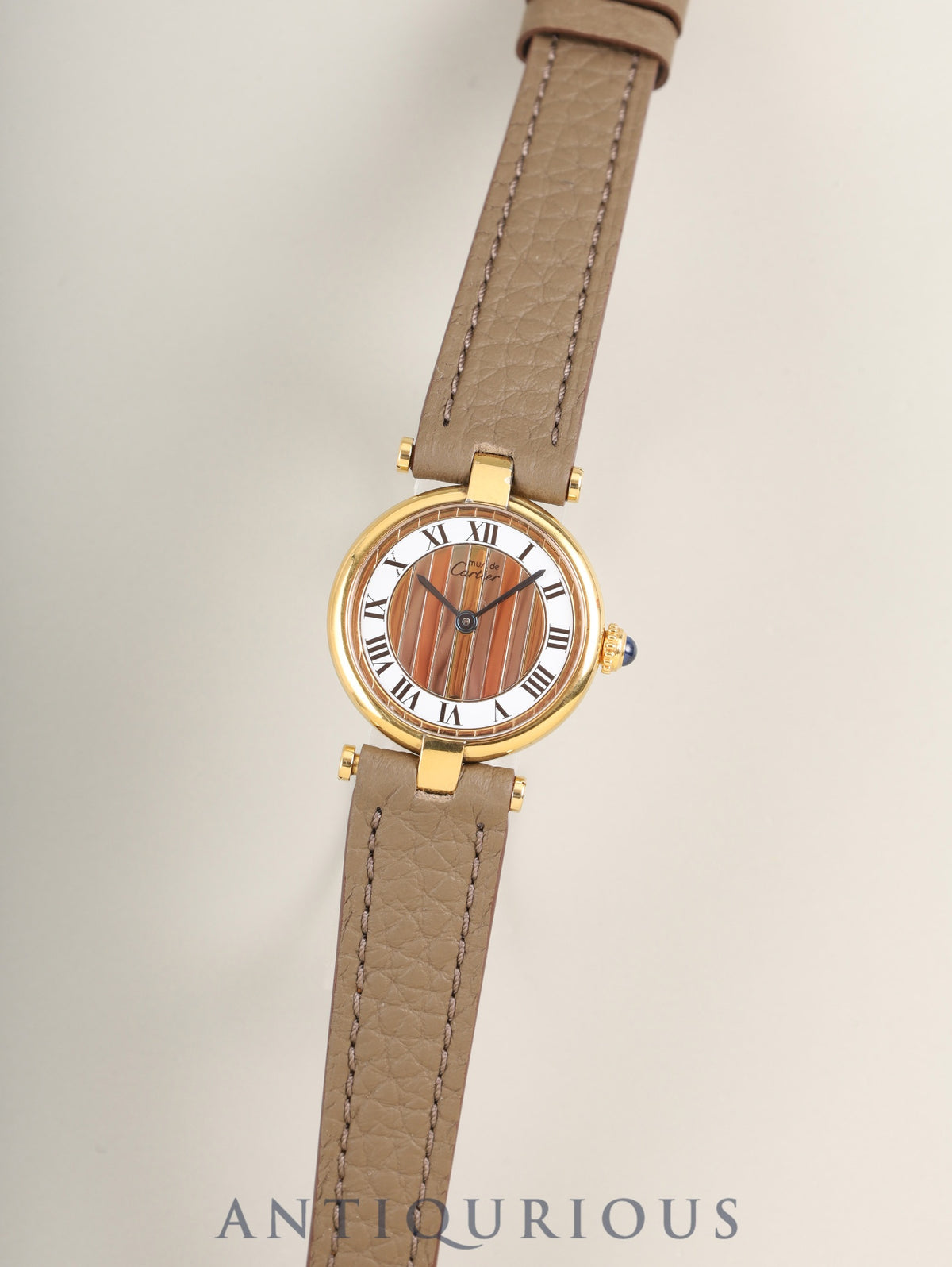 Cartier Must Vendôme VLC SM 590004 Quartz Caliber 90 SV925 Leather Strap with Genuine Pin Buckle (GP) Front Trinity Dial Overhauled