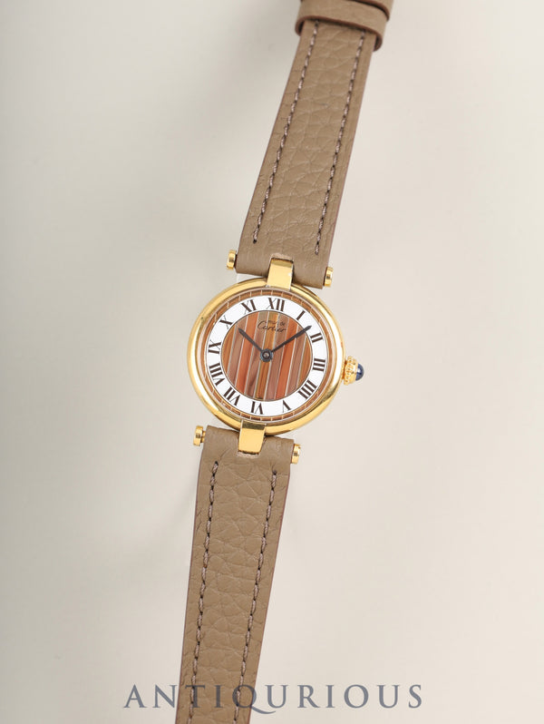 Cartier Must Vendôme VLC SM 590004 Quartz Caliber 90 SV925 Leather Strap with Genuine GP Buckle, Front Trinity Dial, Overhauled