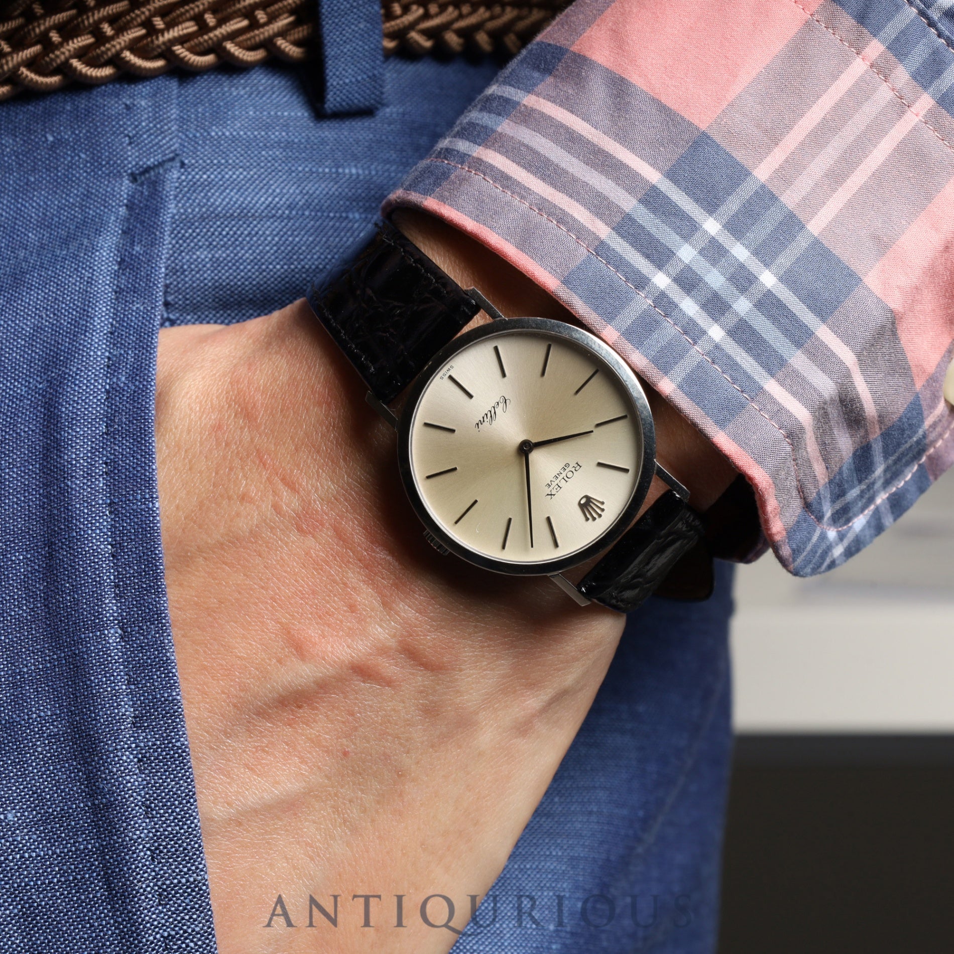 Rolex Cellini 4112 Manual winding Cal.1600 750 Leather Genuine buckle (SS) Silver dial No.4 (1974) Overhauled