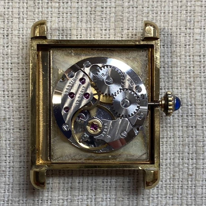 カルティエ マストタンク LM 手巻き Cal.78-1 SV925 革 純正尾錠(GP)ブラックオニキス文字盤 オーバーホール済み 新品仕上げ済み