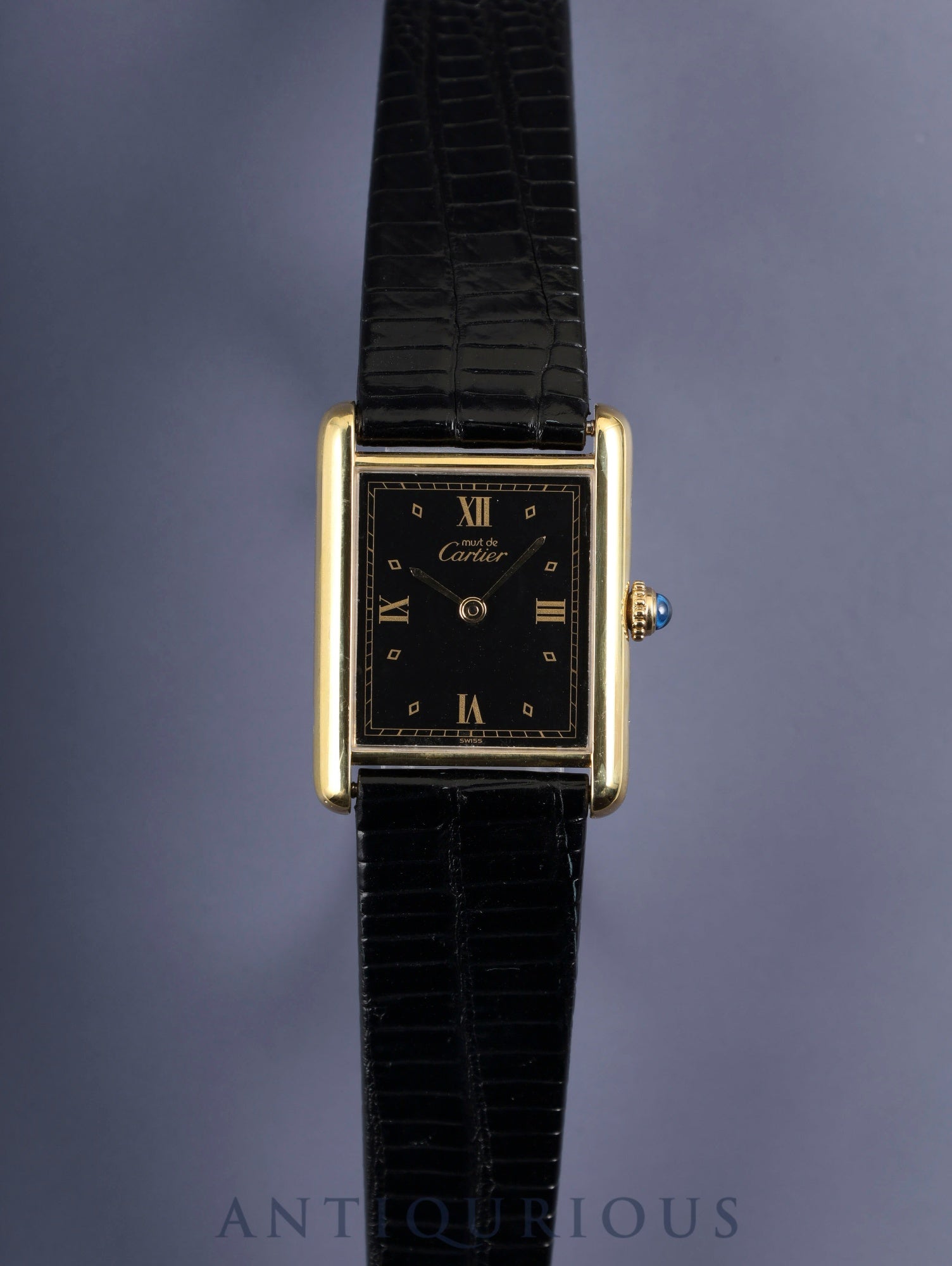 カルティエ マストタンク LM 590005 クォーツ Cal.90 SV925 革 純正尾錠(GP) ブラック飛びローマン文字盤 オーバーホール済み 新品仕上げ済み