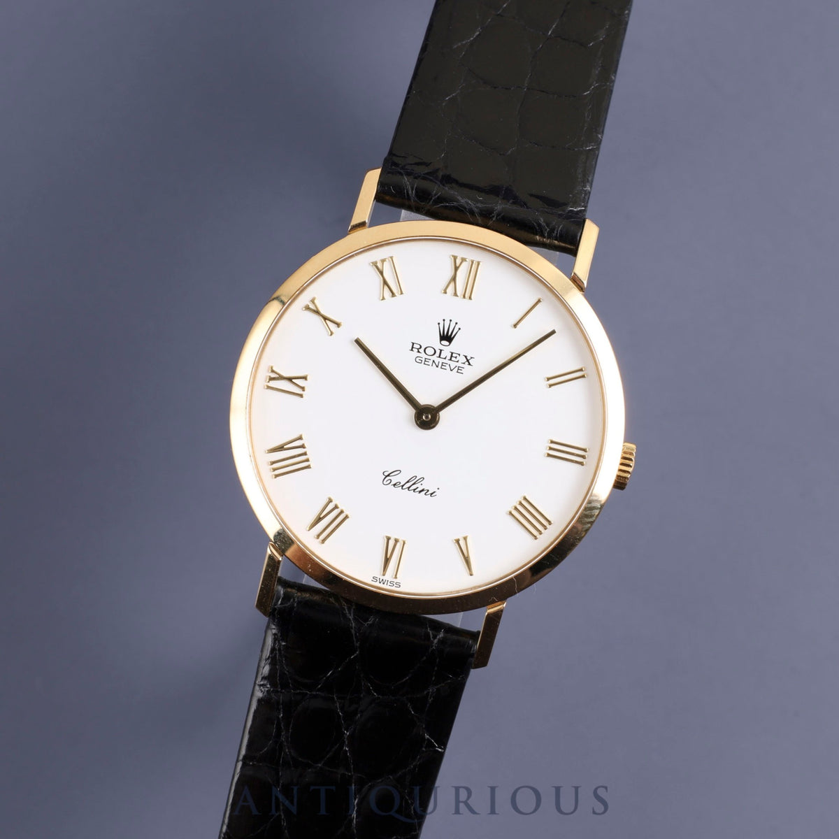 Rolex Cellini 4112 Manual winding Cal.1601 750YG Leather Genuine buckle (GP) White Roman dial 32mm N series (1991) Overhauled