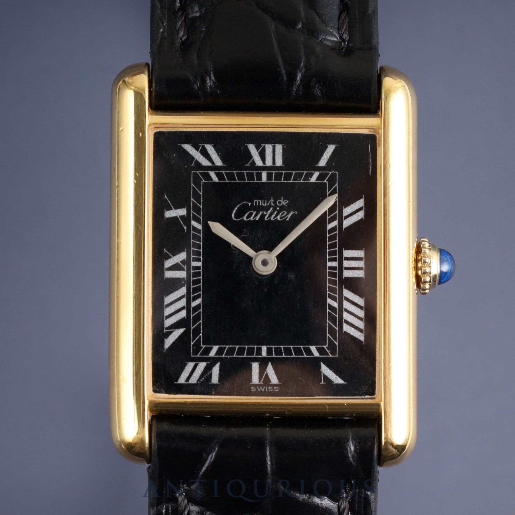 カルティエ マストタンク LM 手巻き Cal.78-1 SV925 革 純正尾錠(GP)ブラックローマン文字盤 オーバーホール済み 新品仕上げ済み