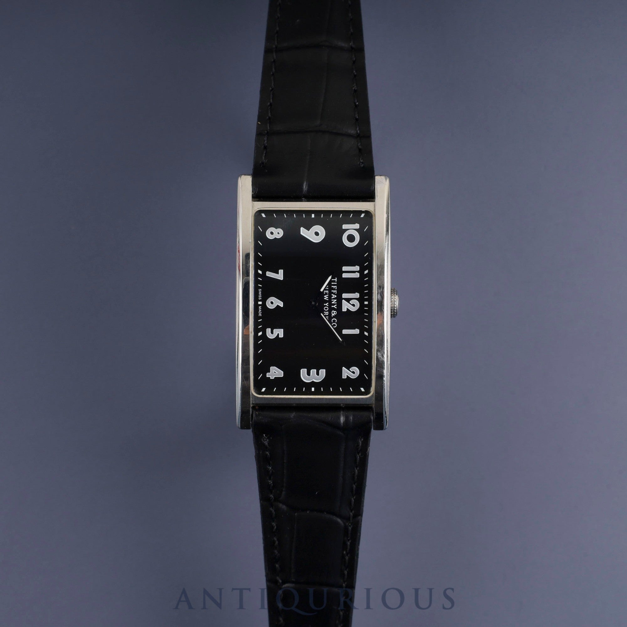 ティファニー イーストウエスト 34677352 クォーツ SS 革 純正バックル(SS) ブラックアラビア文字盤 保証書(2017年)冊子 オーバーホール済み