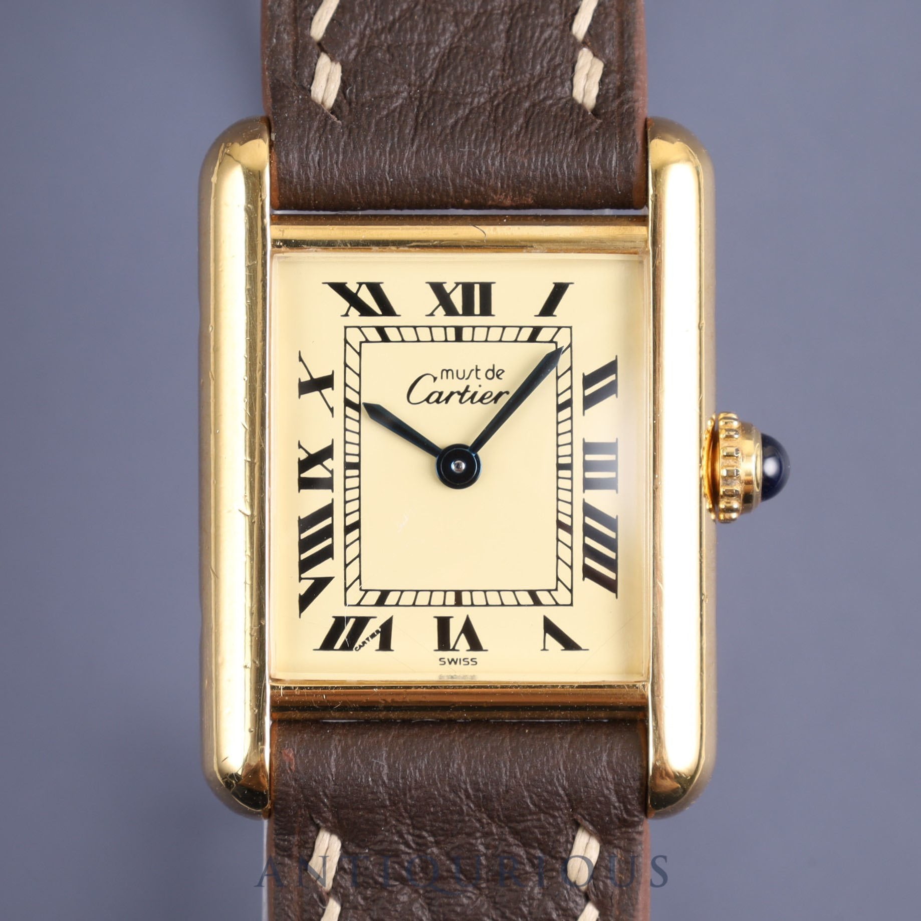 カルティエ マストタンク SM 5057001 クォーツ Cal.057 SV925 革 純正尾錠(GP)アイボリーローマン文字盤オーバーホール済み 新品仕上げ済み