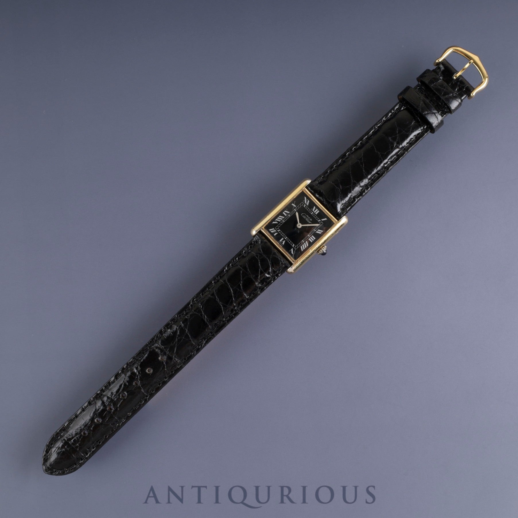 Cartier Must Tank LM Manual Winding SV925 Leather Watch with Genuine GP Buckle, Black Roman Dial, Overhauled