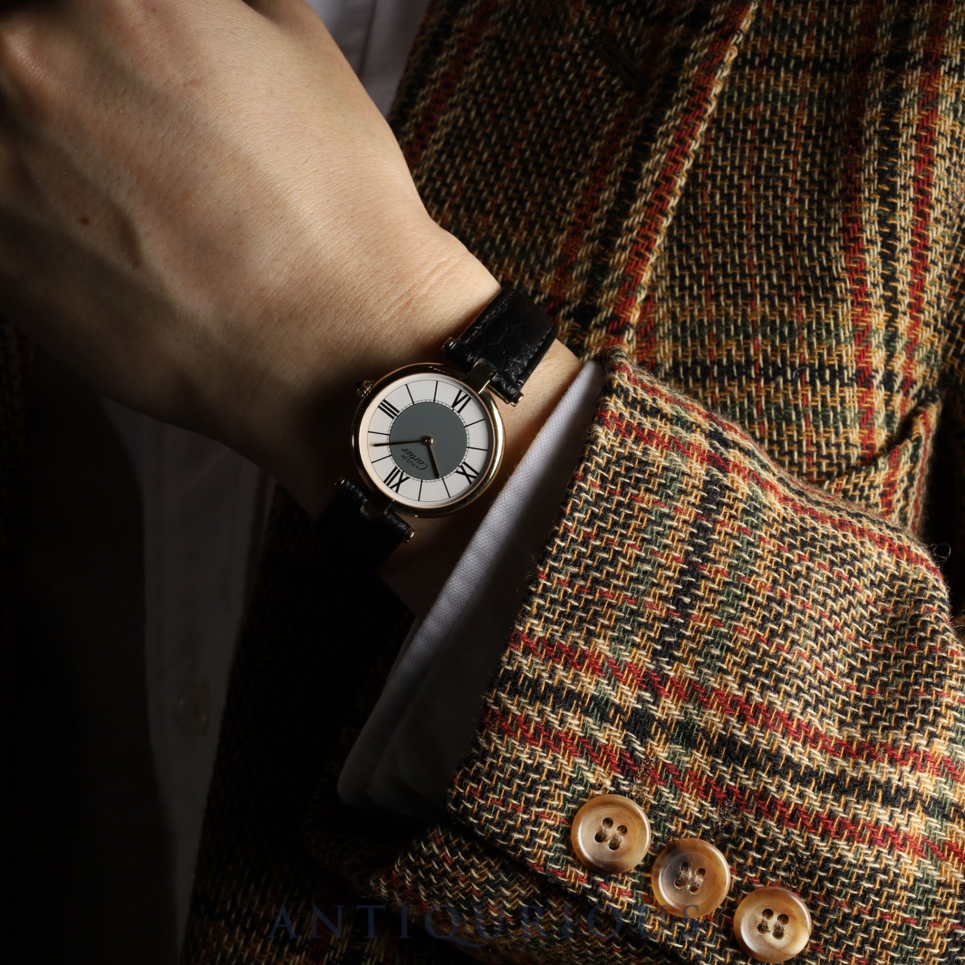 カルティエ マスト ヴァンドーム VLC LM 590003 クォーツ Cal.90 SV925 革 純正Dバックル(GP) センターグレー飛びローマン文字盤 オーバーホール済み