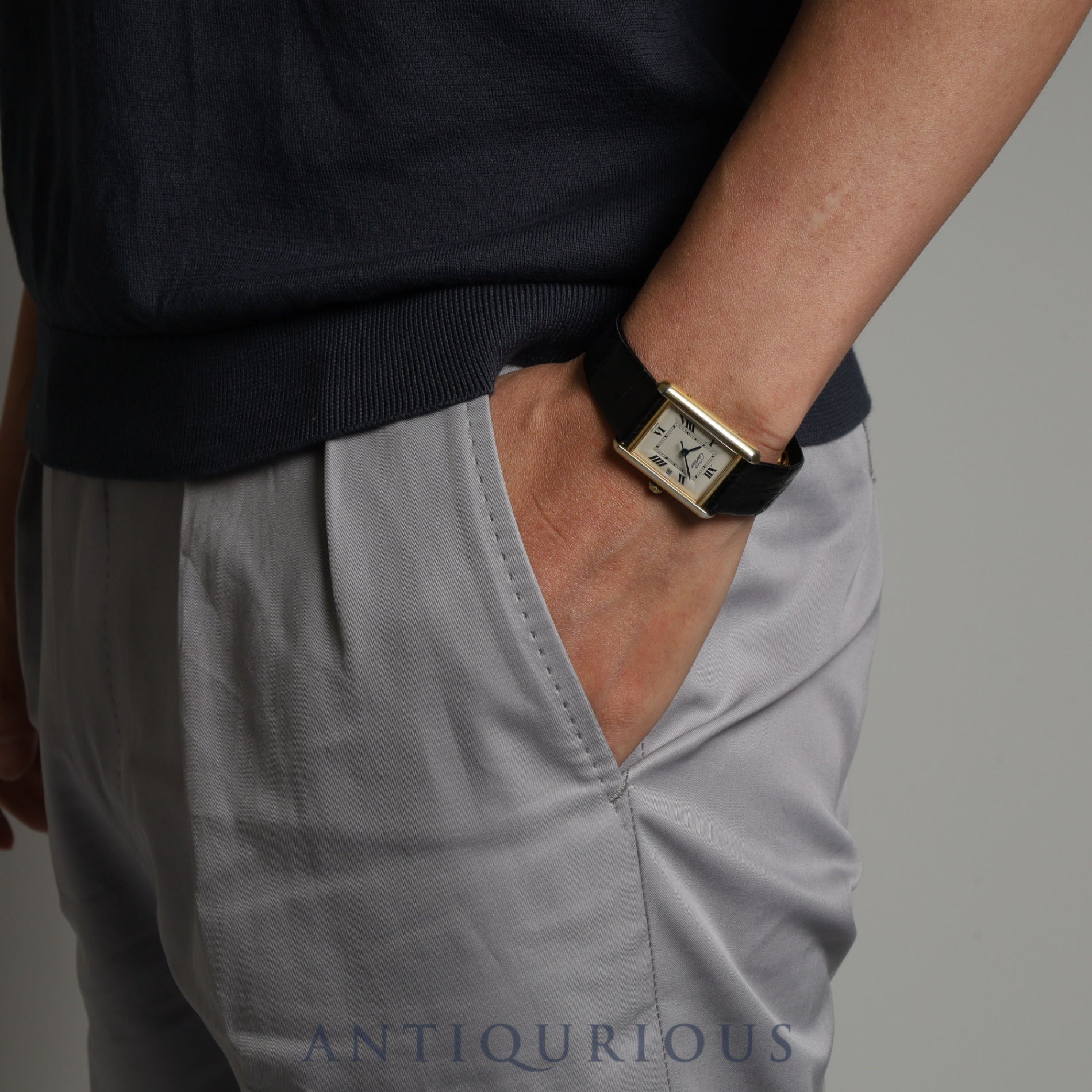Cartier Must Tank GM (XL) Date QZ W1013754 / 2413 Cal.687 SV925 Leather Genuine Buckle (GP) White Flying Roman CC Dial