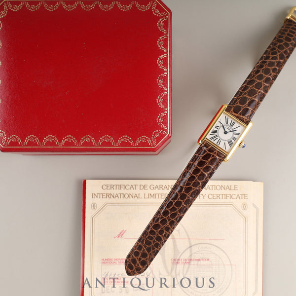 Cartier Must Tank SM W1005554 / 1613 Quartz SV925 Leather Genuine D-buckle (GP) Opalescent Dial Box Booklet Warranty Card (1996) Completely serviced (full maintenance) at a Cartier boutique