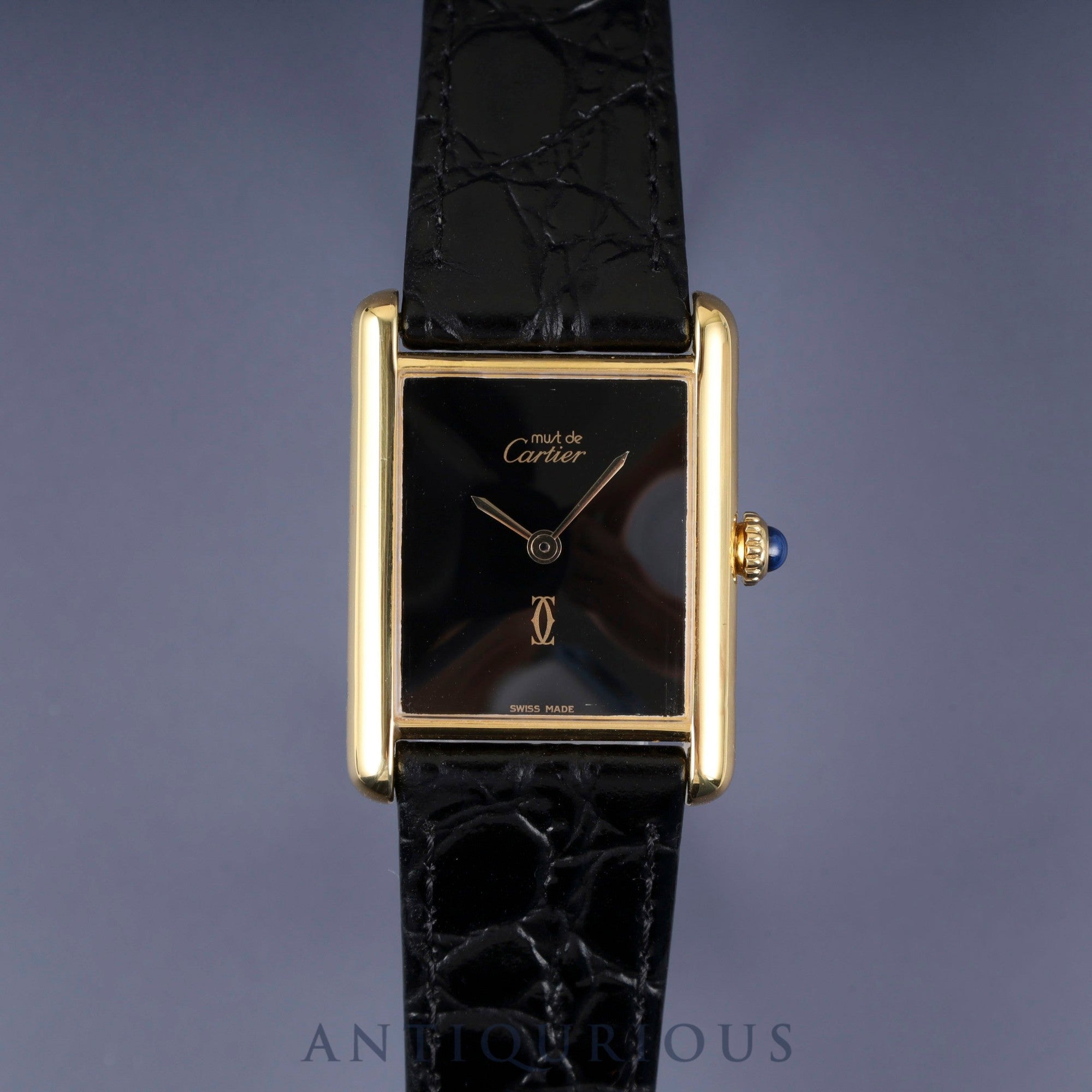 カルティエ マストタンク LM 手巻き Cal.78-1 SV925 革 純正尾錠(GP) オニキス文字盤 オーバーホール済み 新品仕上げ済み