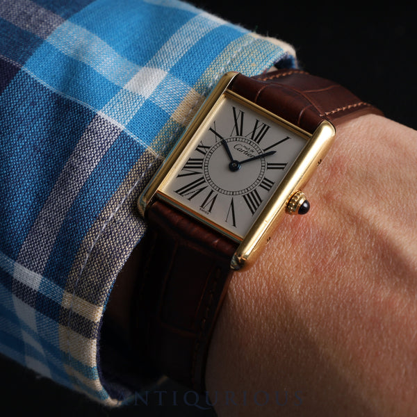 Cartier Must Tank LM W1005654 / 590005 Quartz Cal.90 SV925 Leather Genuine D-buckle (GP) Opalan dial Overhauled