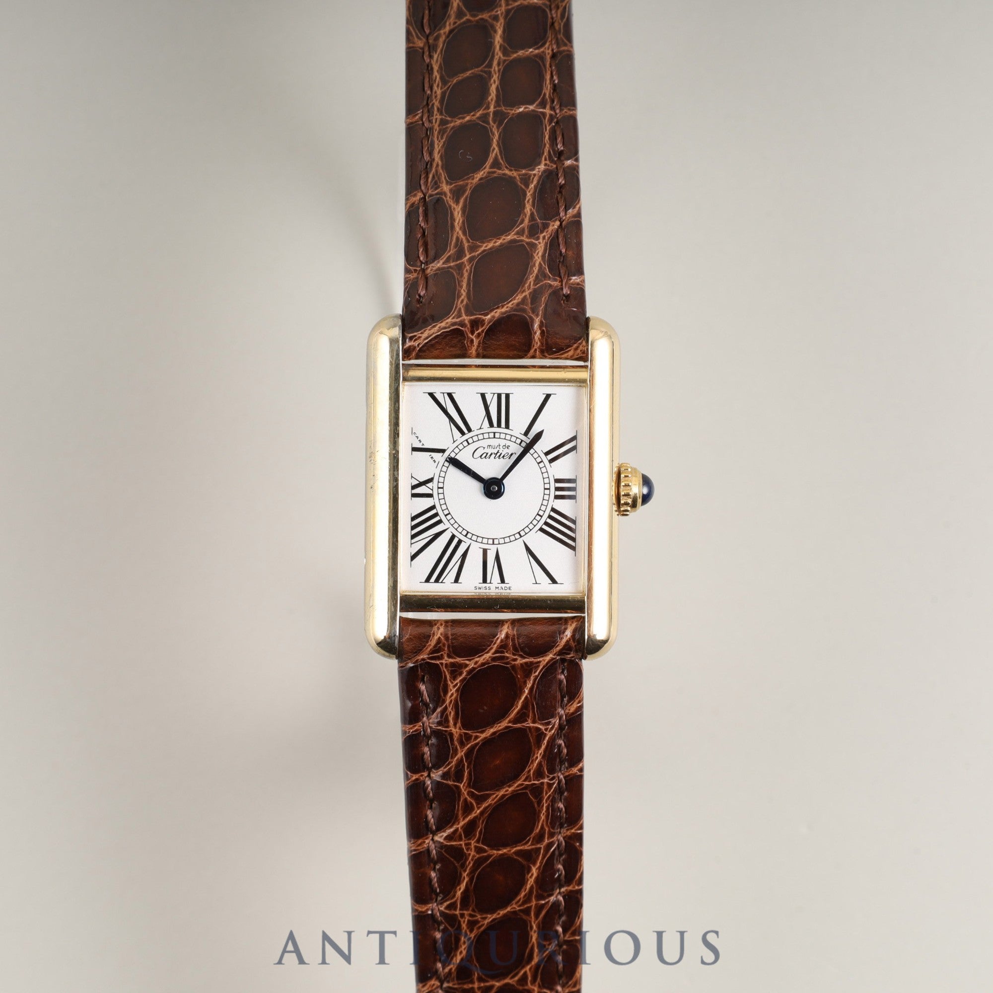 Cartier Must Tank SM W1005554 / 1613 Quartz Caliber - SV925 Leather Strap with Genuine D-Clasp (GP) Opalescent Dial Circa 1996-1998 Completely serviced at a Cartier boutique
