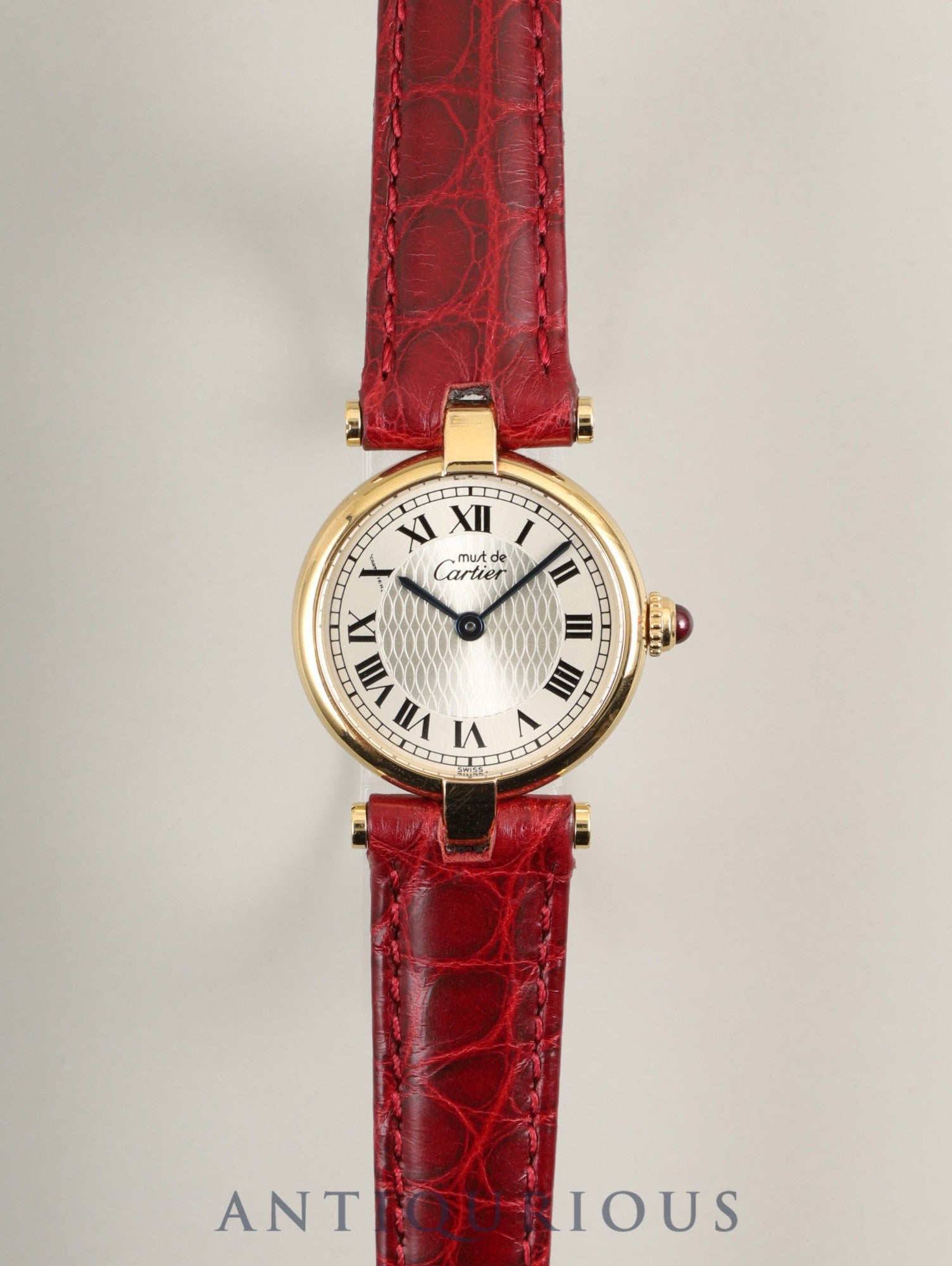 Cartier Must Vendôme VLC SM 150th Anniversary Model W1010395 Quartz Caliber 690 SV925 Leather Strap Genuine D-Clasp (GP) Silver Roman Dial Box Booklet Warranty Card Overhauled