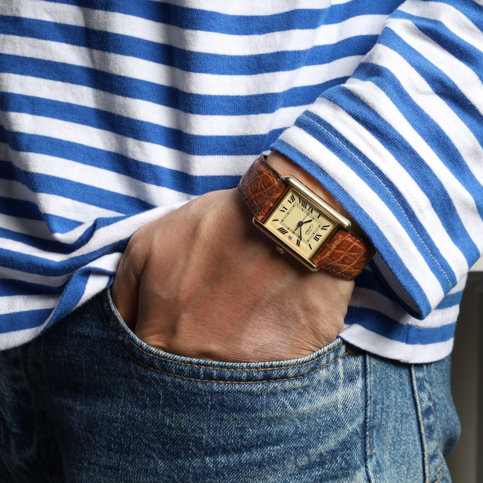 カルティエ マストタンク GM(XL)W1017454 / 2413 クォーツ Cal.687 SV925 純正革ベルト 純正Dバックル(GP)アイボリーローマン文字盤 1999年頃~2003年頃 オーバーホール済み