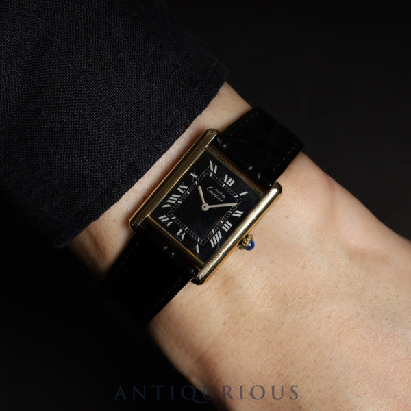 カルティエ マストタンク LM 手巻き Cal.78-1 SV925 革 純正尾錠(GP)ブラックローマン文字盤 オーバーホール済み