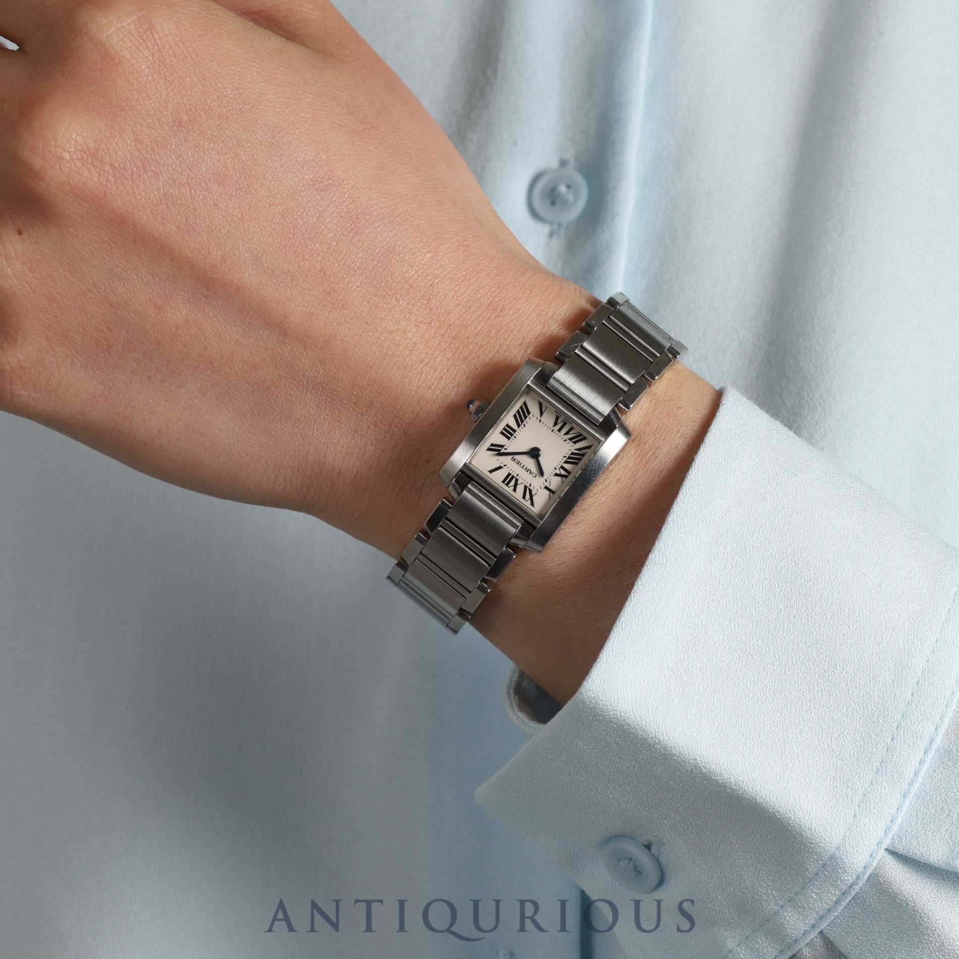 カルティエ タンクフランセーズ SM W51008Q3 / 2384 クォーツ Cal.057 SS シルバーローマン文字盤 箱 ケース 保証書(2004年) 冊子 コマ1 オーバーホール済み