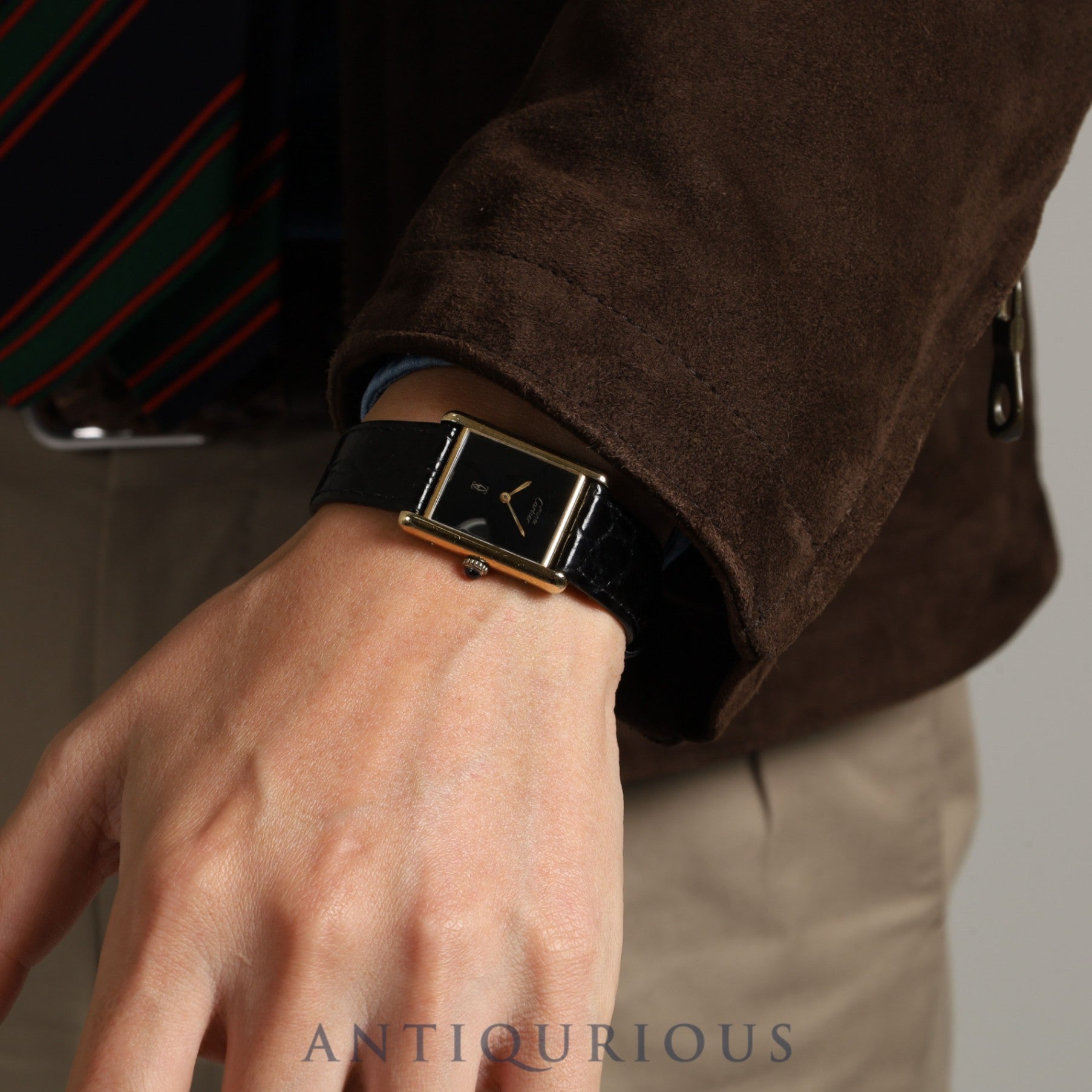 カルティエ マストタンク LM 手巻き Cal.78-1  SV925 革 純正尾錠(GP)ブラックオニキス文字盤 オーバーホール済み 新品仕上げ済み