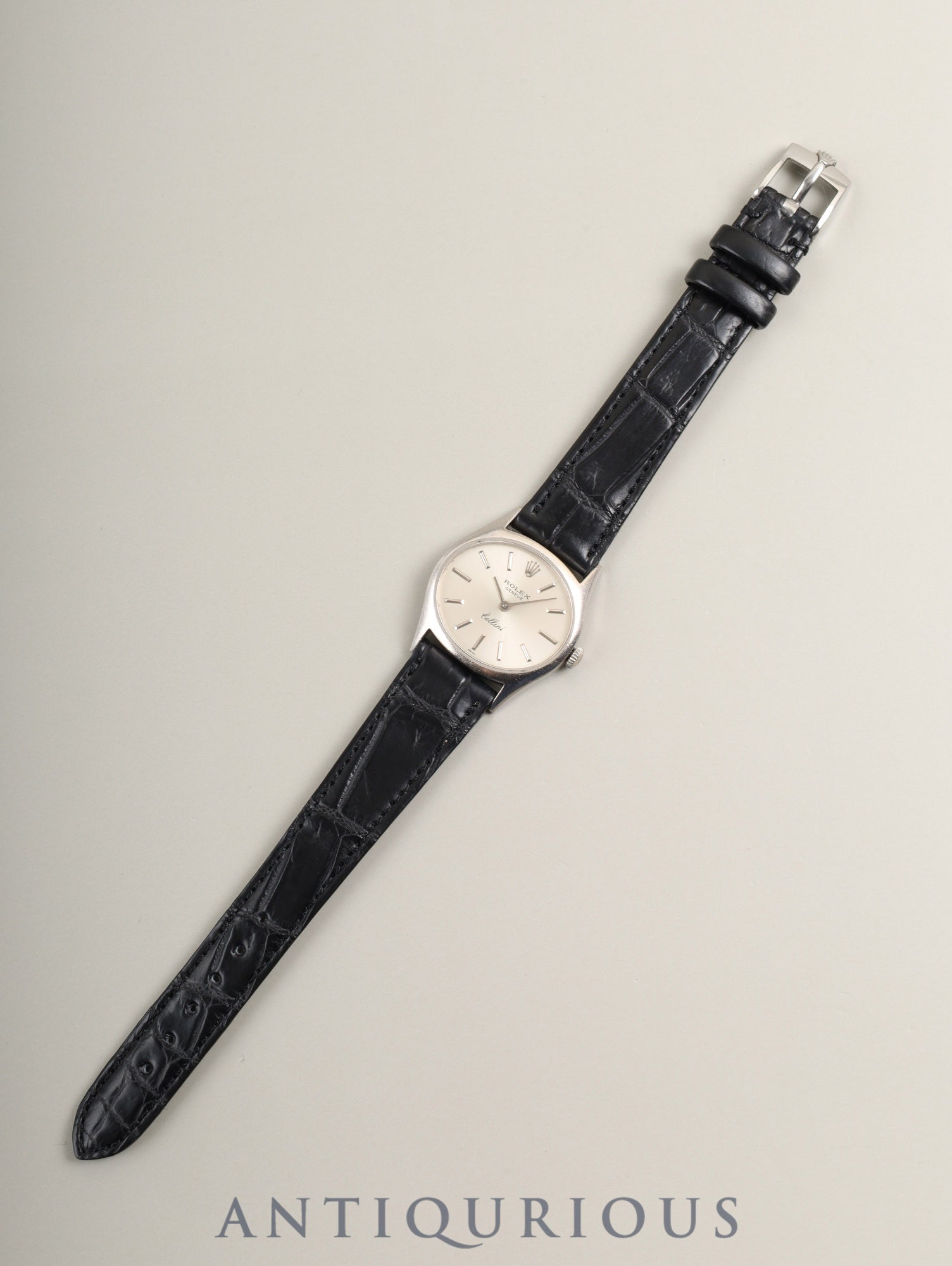 ロレックス チェリーニ 3802 手巻き Cal.1600 革 750WG 純正ピンバックル(SS) シルバー文字盤 30番台(1970年) オーバーホール済み