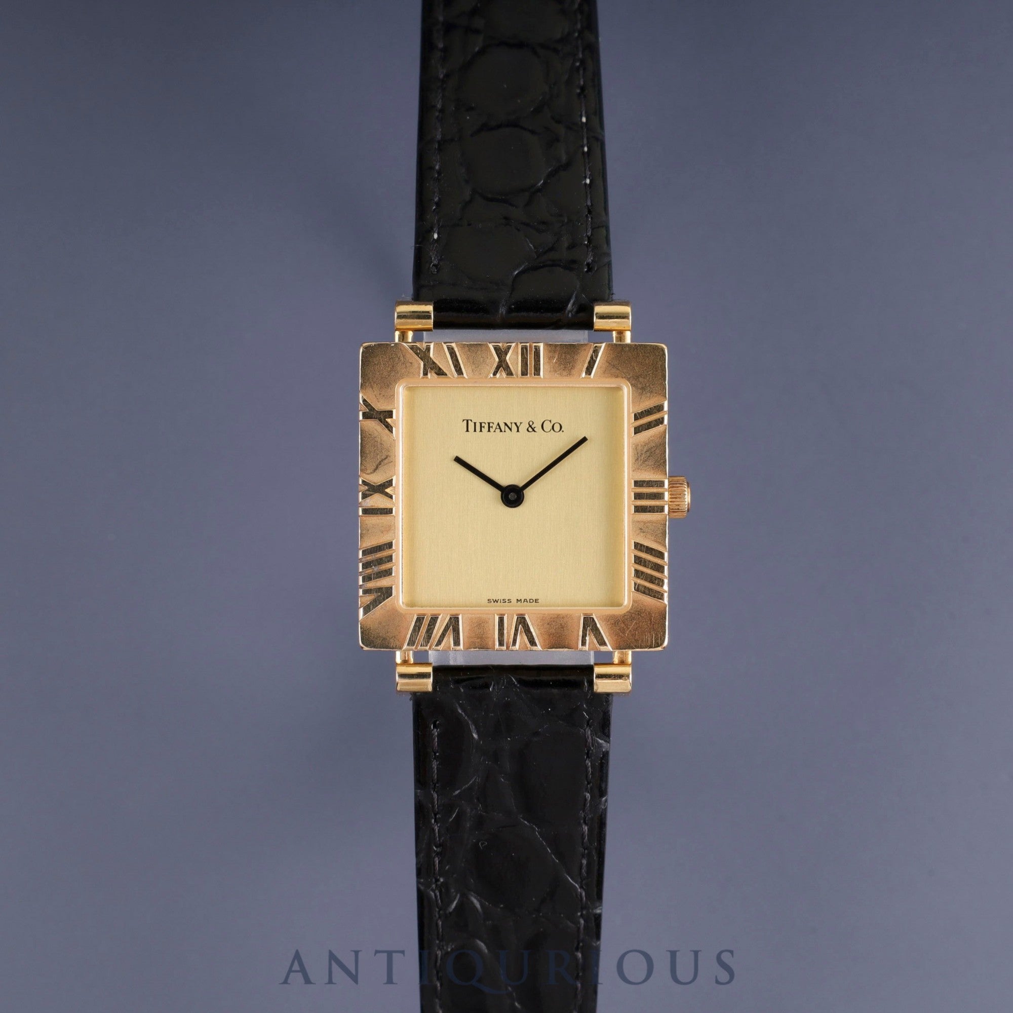 Tiffany Atlas Square T976 001 L3630 Quartz Cal.976.001 750 Leather Genuine buckle (GP) Gold dial Box Case Booklet Warranty (1996) Overhauled