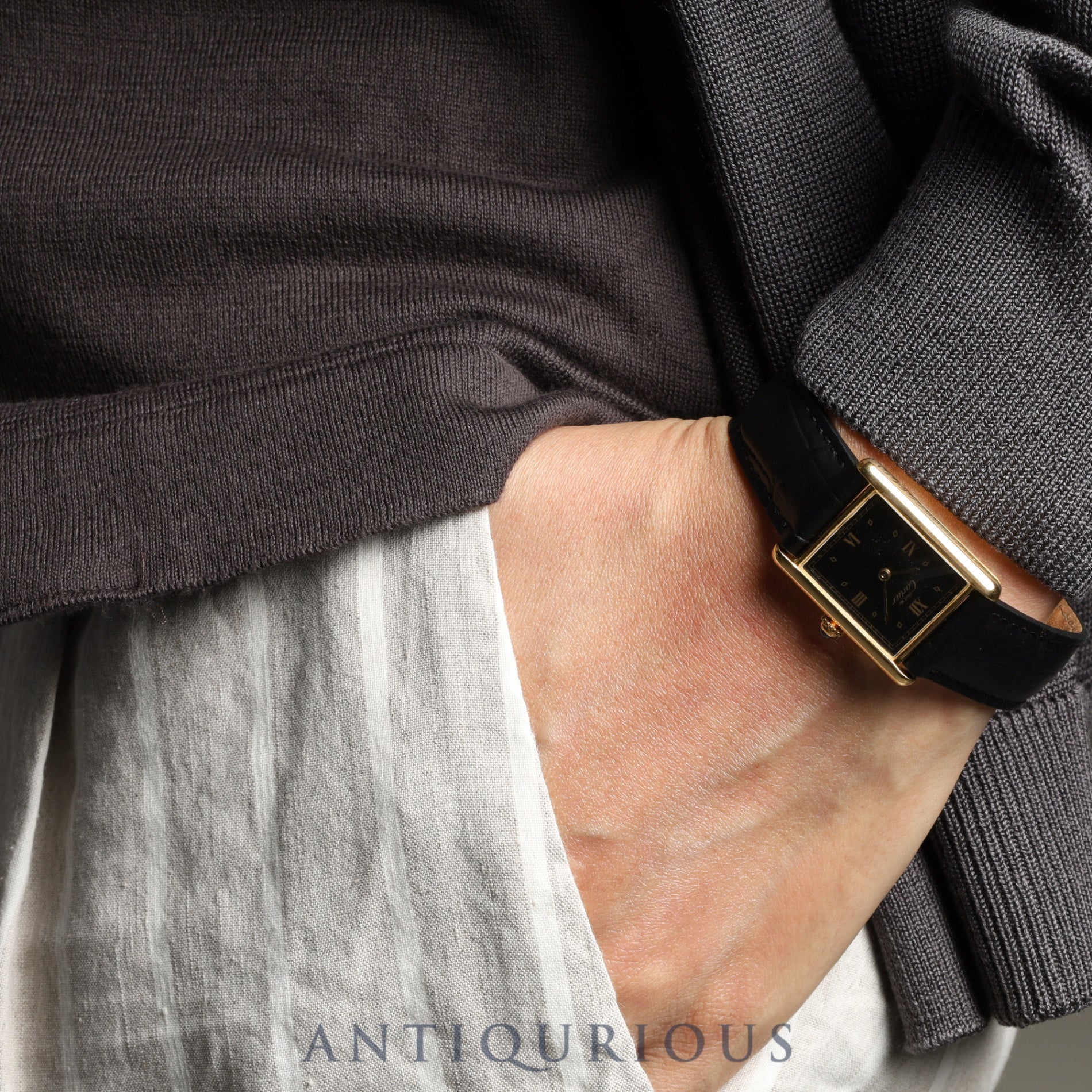 カルティエ マストタンク LM W1001254 / 590005 クォーツ Cal.90 SV925 革 純正Dバックル(GP) ブラック飛びローマン文字盤 保証書(1990年) オーバーホール済み 新品仕上げ済み