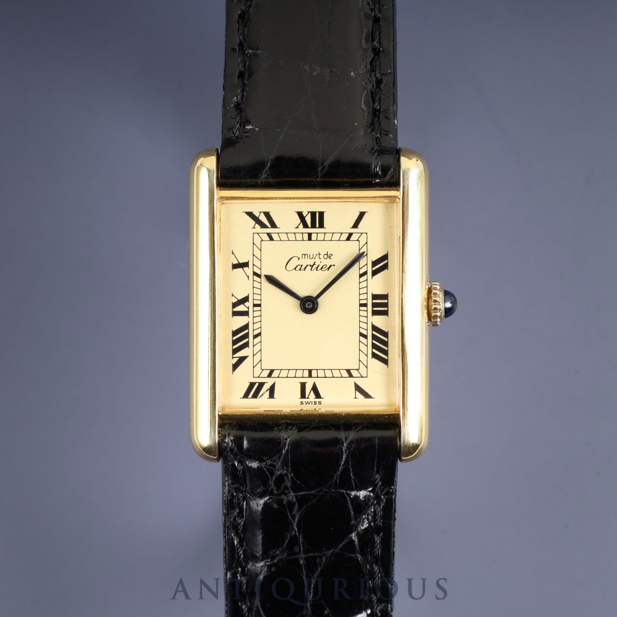 カルティエ マストタンク LM 手巻き SV925 革 純正尾錠(GP)アイボリーローマン文字盤 オーバーホール済み