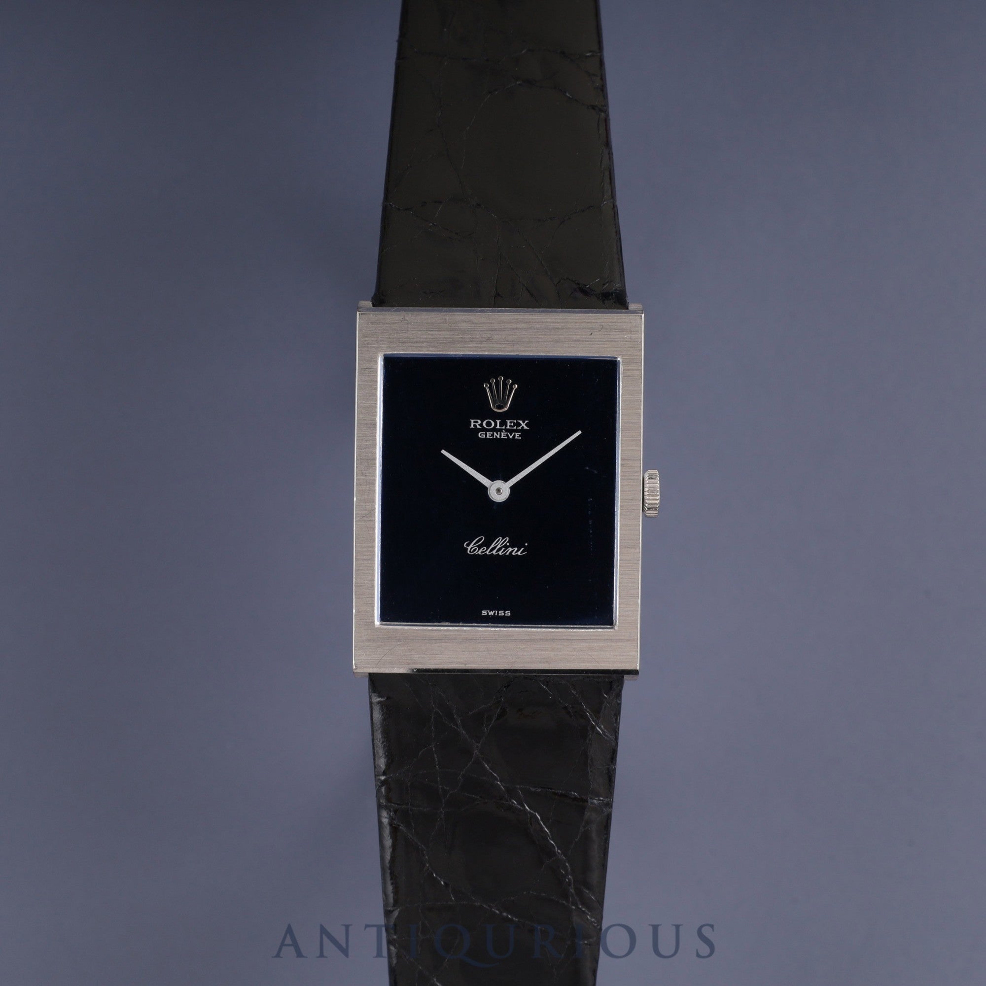 Rolex Cellini 4014 manual winding Cal. 1601 750 leather watch with genuine stainless steel buckle, blue dial, 22 x 29mm, 34th series (1971), genuine leather strap (shows signs of use), overhauled.